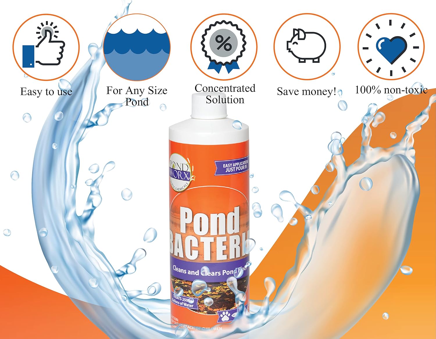 PondWorx Pond Bacteria - Formulated for Large Ponds, Water Features and Safe for Koi - Gallon