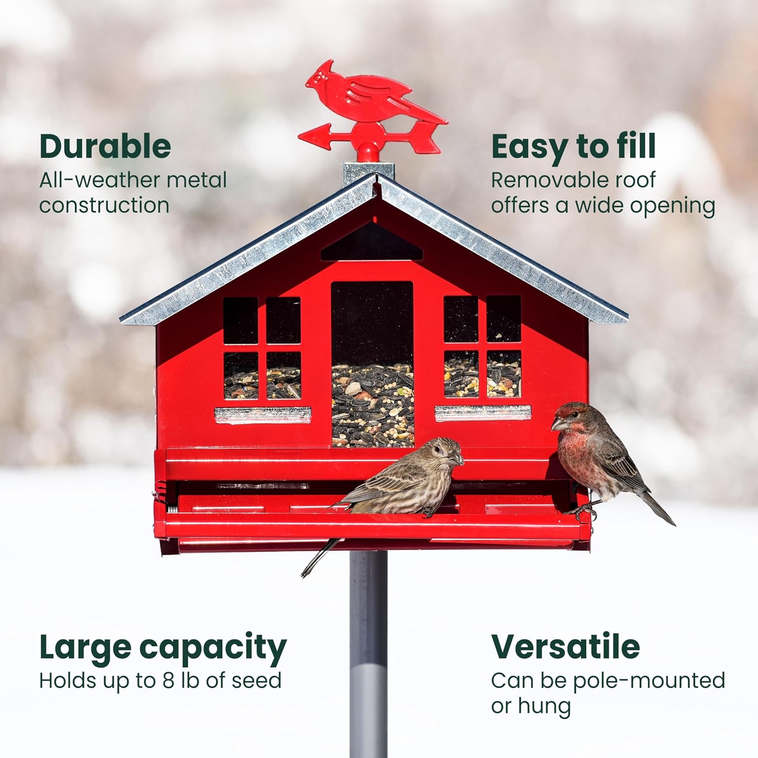 Perky-Pet Squirrel-Be-Gone II Country Style Bird Feeder, 8 lb Seed Capacity | Weight-Activated, Squirrel Proof, Metal Construction, Rust Resistant