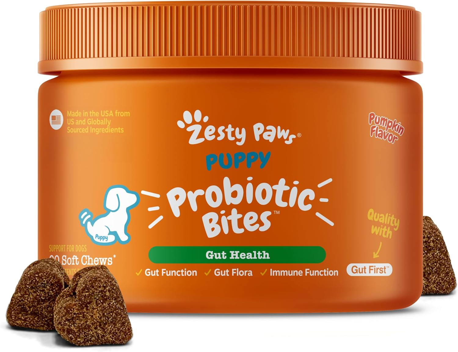 Zesty Paws Probiotics for Dogs - Digestive Enzymes for Gut Flora, Digestive Health, Diarrhea & Bowel Support - Clinically Studied DE111 - Dog Supplement Soft Chew for Pet Immune System - Pumpkin, 90ct