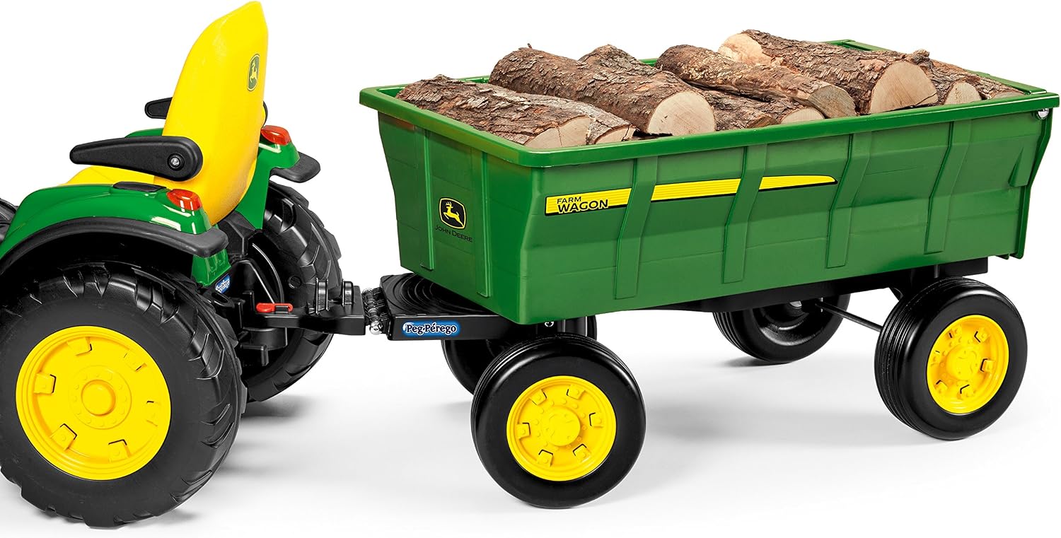 Peg Perego John Deere Farm Wagon, Extra Large Accessory for 12 Volt John Deere Tractors, Green