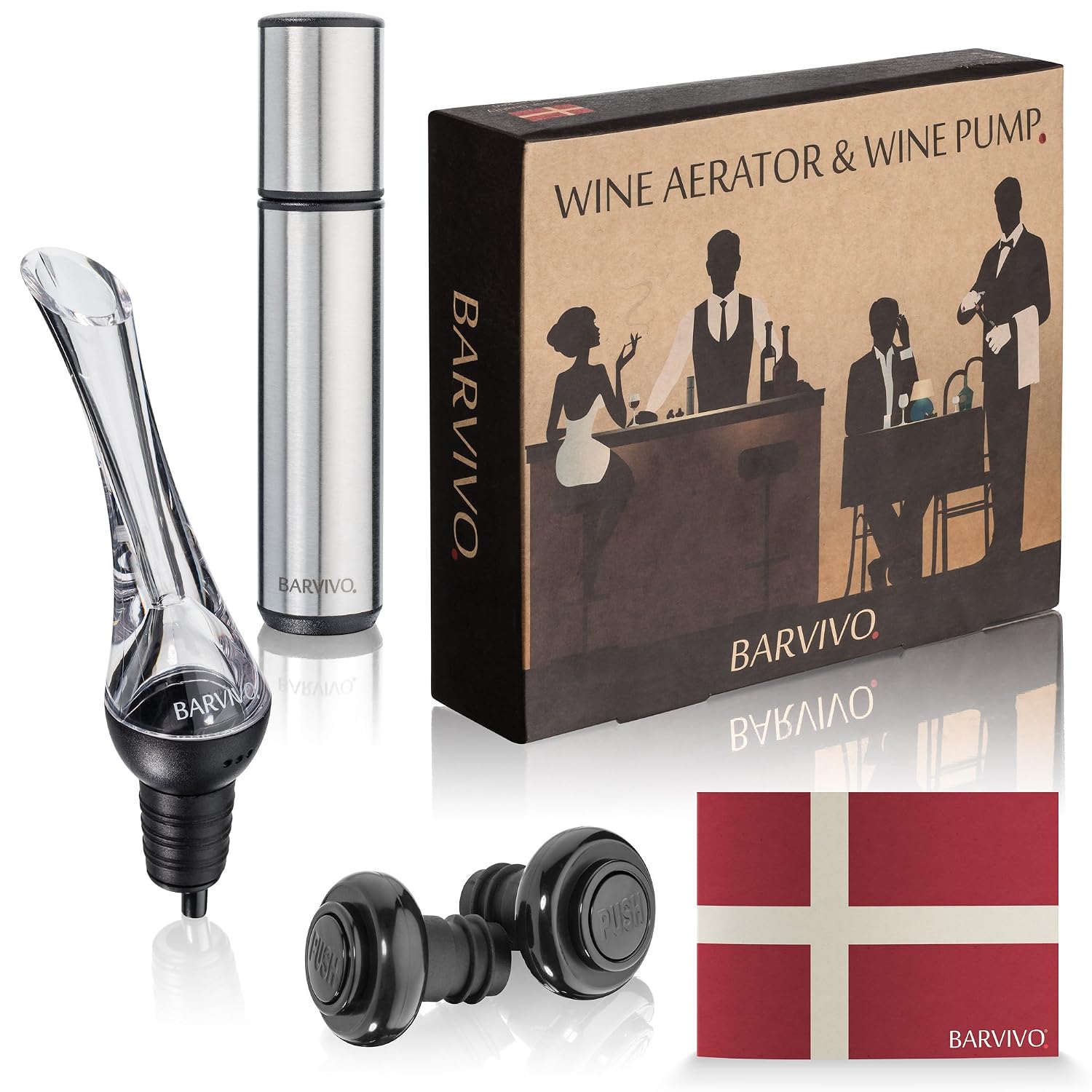 Barvivo Red Wine Aerator and Wine Saver Pump with 2 Vacuum Bottle Stoppers - Preserver For Your Wine - Ultimate Gift Idea as Valentines Day Gifts