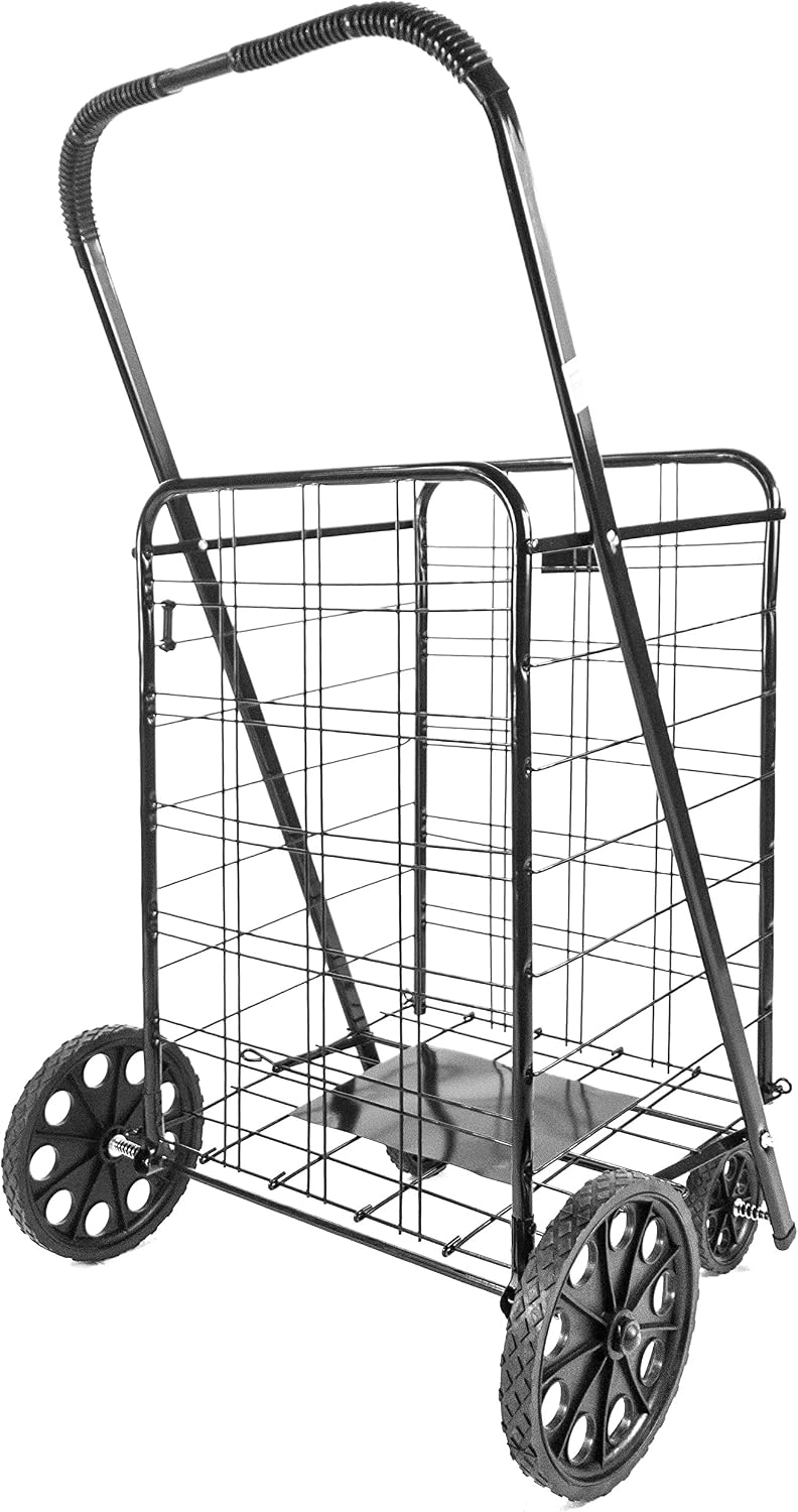 ATH Large Deluxe Rolling Utility / Shopping Cart - Stowable Folding Heavy Duty Cart with Rubber Wheels For Haul Laundry, Groceries, Toys, Sports Equipment, Red