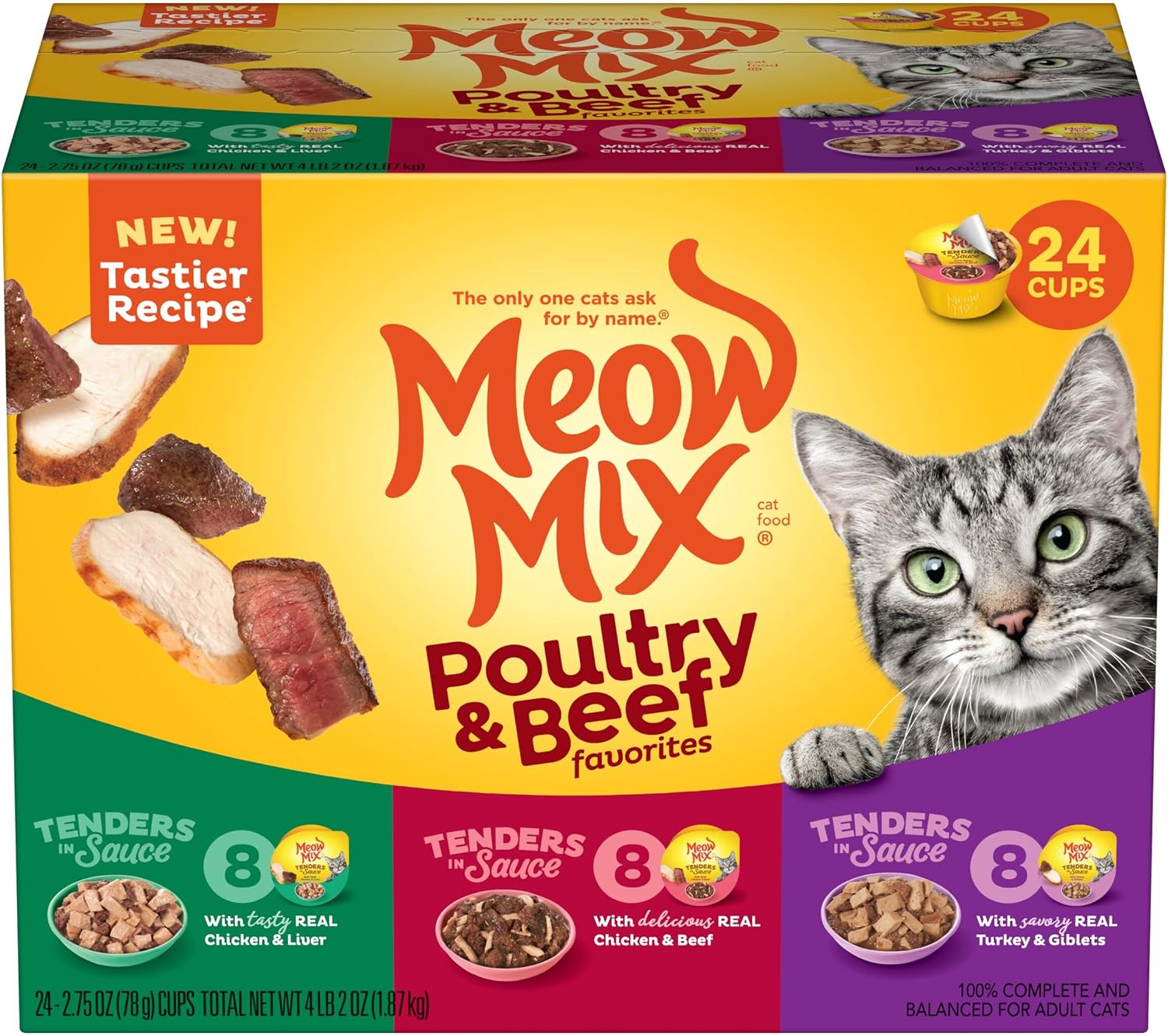 Meow Mix Tenders in Sauce, Wet Cat Food with Tuna & Whole Shrimp, 12 Cups