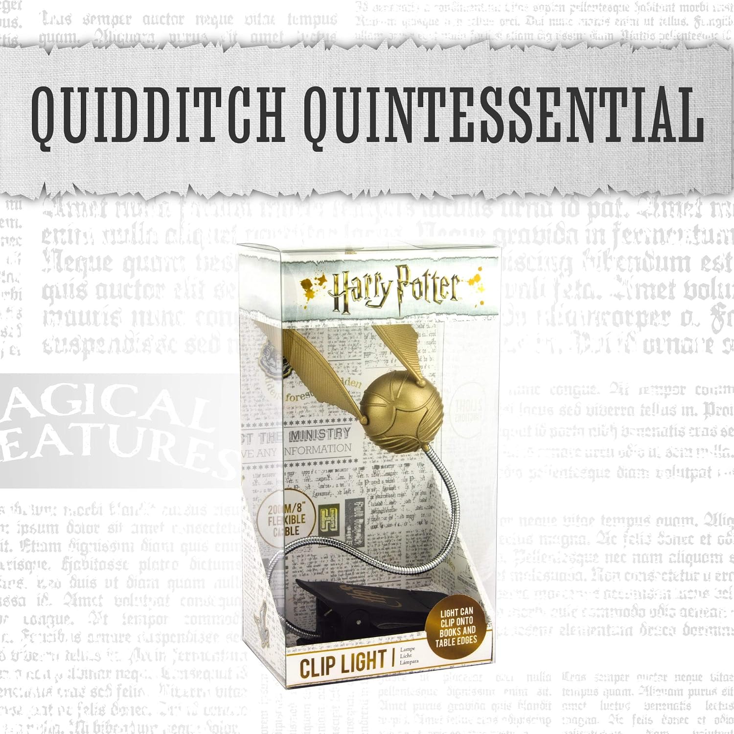Paladone Golden Snitch Lumi Clip | Convenient Harry Potter Themed Reading Light | Dual Powered by Batteries or USB, Gold