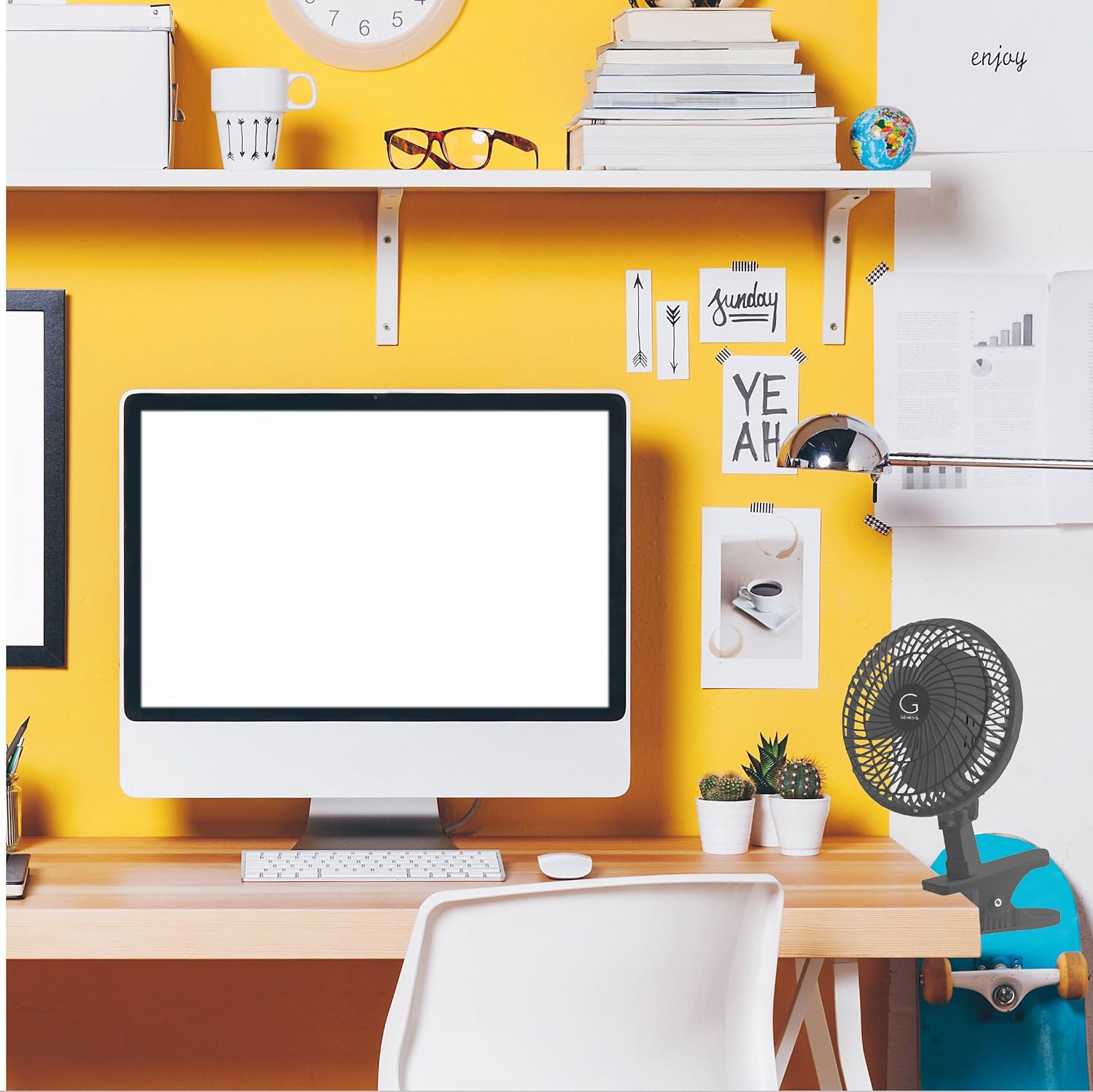 Genesis 6-Inch Clip Convertible Table-Top & Clip Fan Two Quiet Speeds - Ideal For The Home, Office, Dorm, More Black (A1CLIPFANBLACK