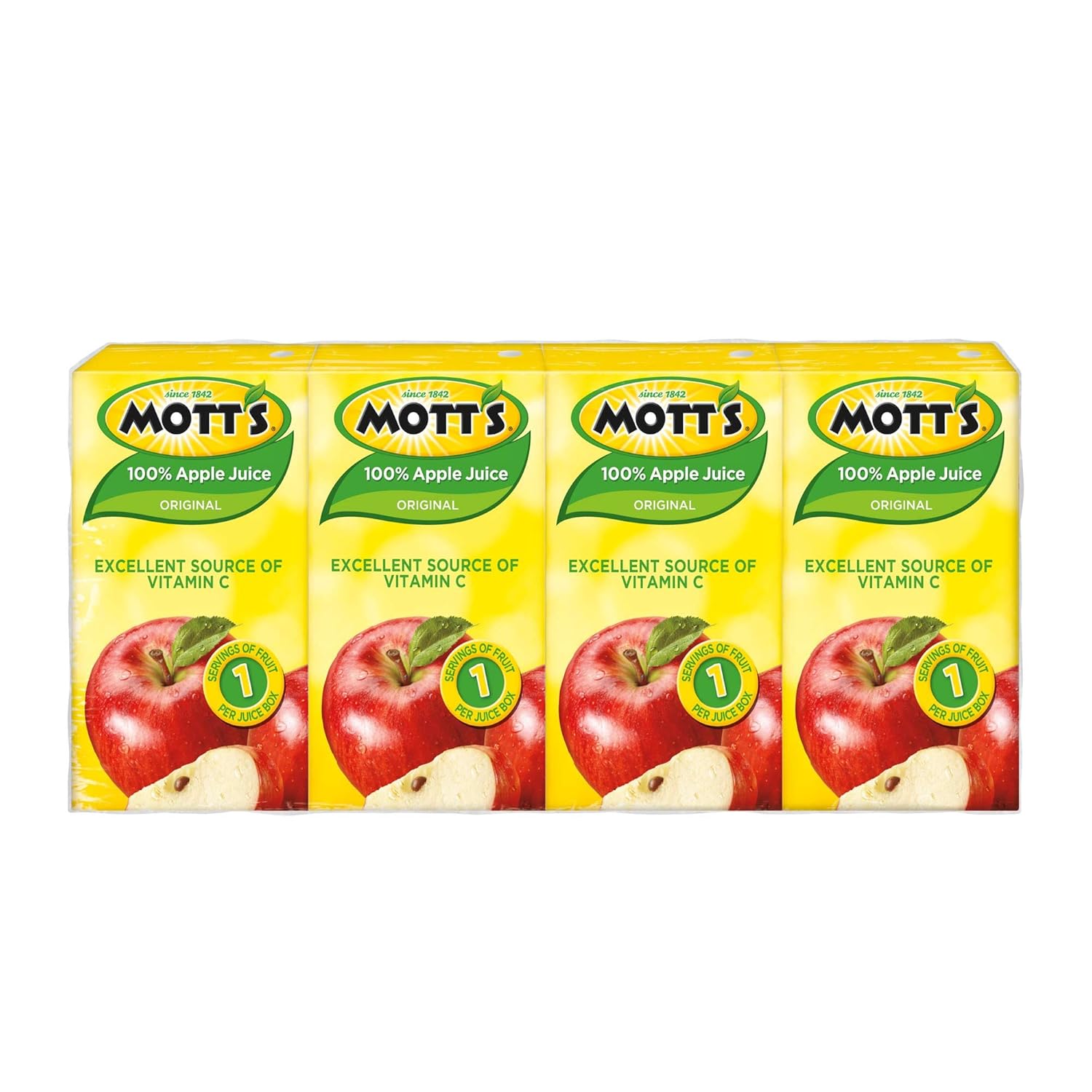 Mott's 100% Original Apple Juice, 6.75 Fl Oz Boxes, 32 Count (4 Packs Of 8), 2 Servings Of Fruit, 100% Fruit Juice, Gluten-free, Caffeine-free, Kosher, Contains No Artificial Colors Or Sweeteners
