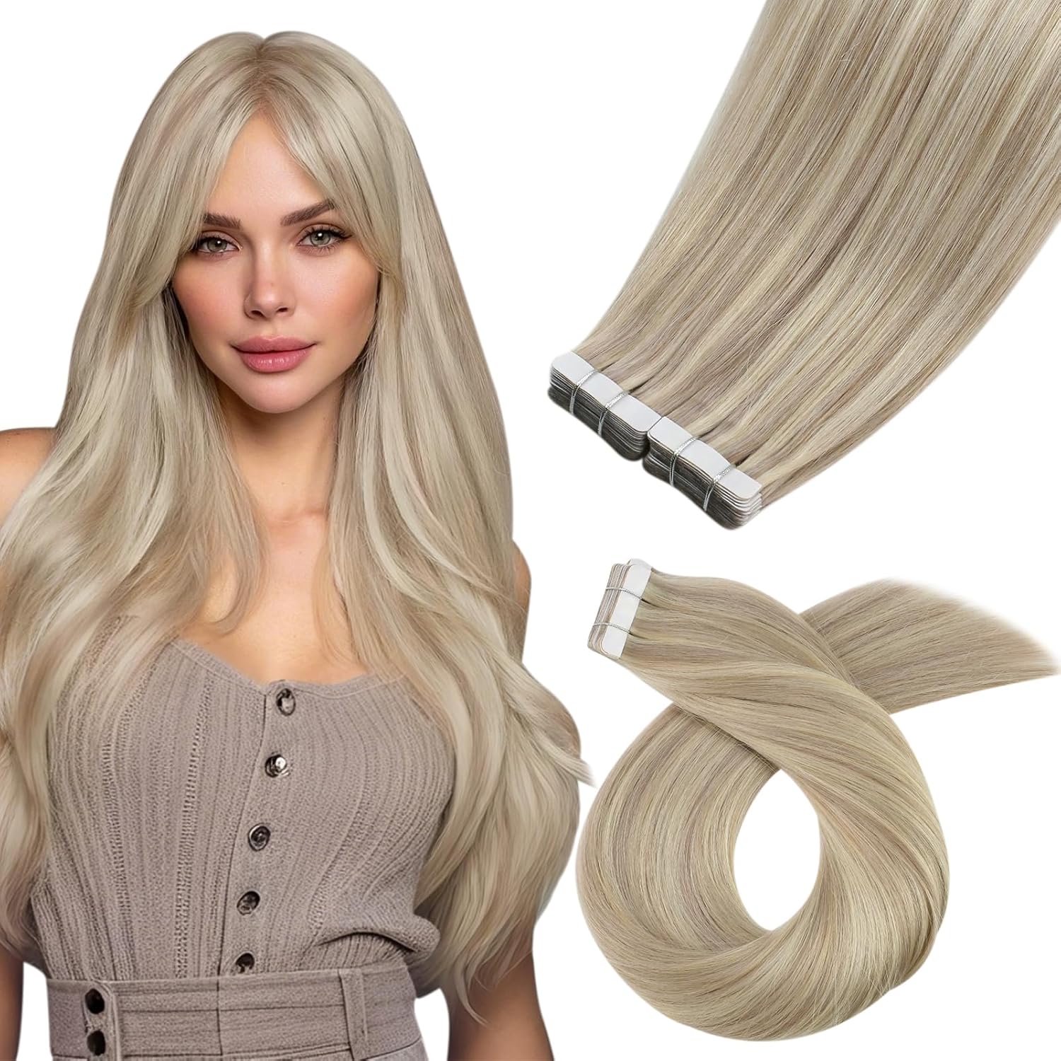 Moresoo Black Tape in Hair Extensions Human Hair, 18 Inch, 20Pcs, 50g