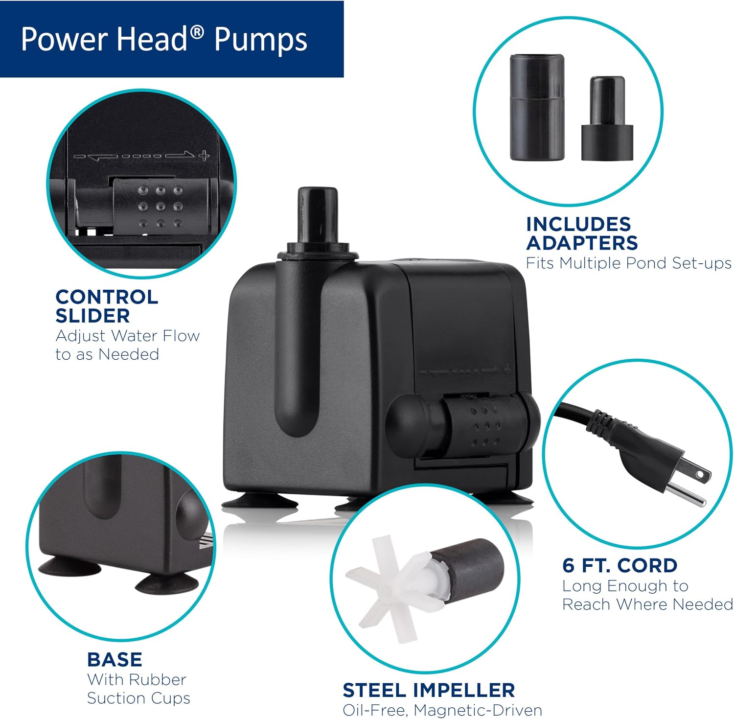 Alpine Corporation Outdoor Decor Power Head Pump for Small to Medium Fountains, Statuary, and Birdbaths with Moving Water