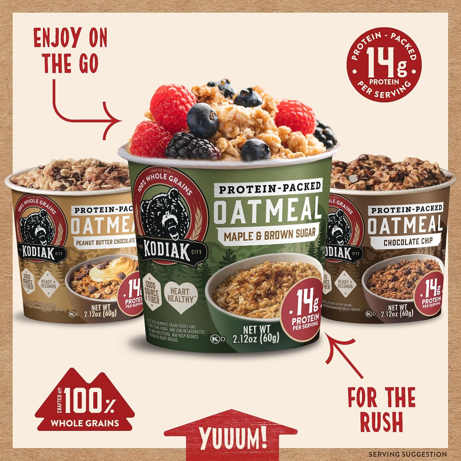 Kodiak Cakes Instant Protein Maple & Brown Sugar Oatmeal in a Cup, 2.12oz (Pack of 12)