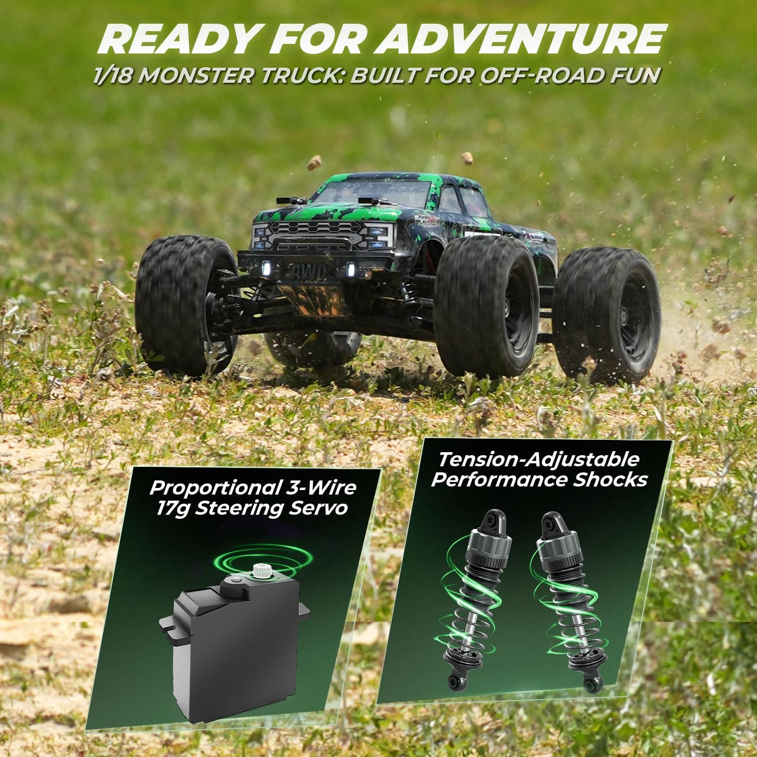 HAIBOXING 18859 1:18 Scale All Terrain RC Car, Hobby 4WD Remote Control Car | 2.4GHz Electric RC Vehicle 36 KPH High Speed 4X4 Waterproof Off-Road RC Truck with Two Rechargeable Batteries for RC Driving