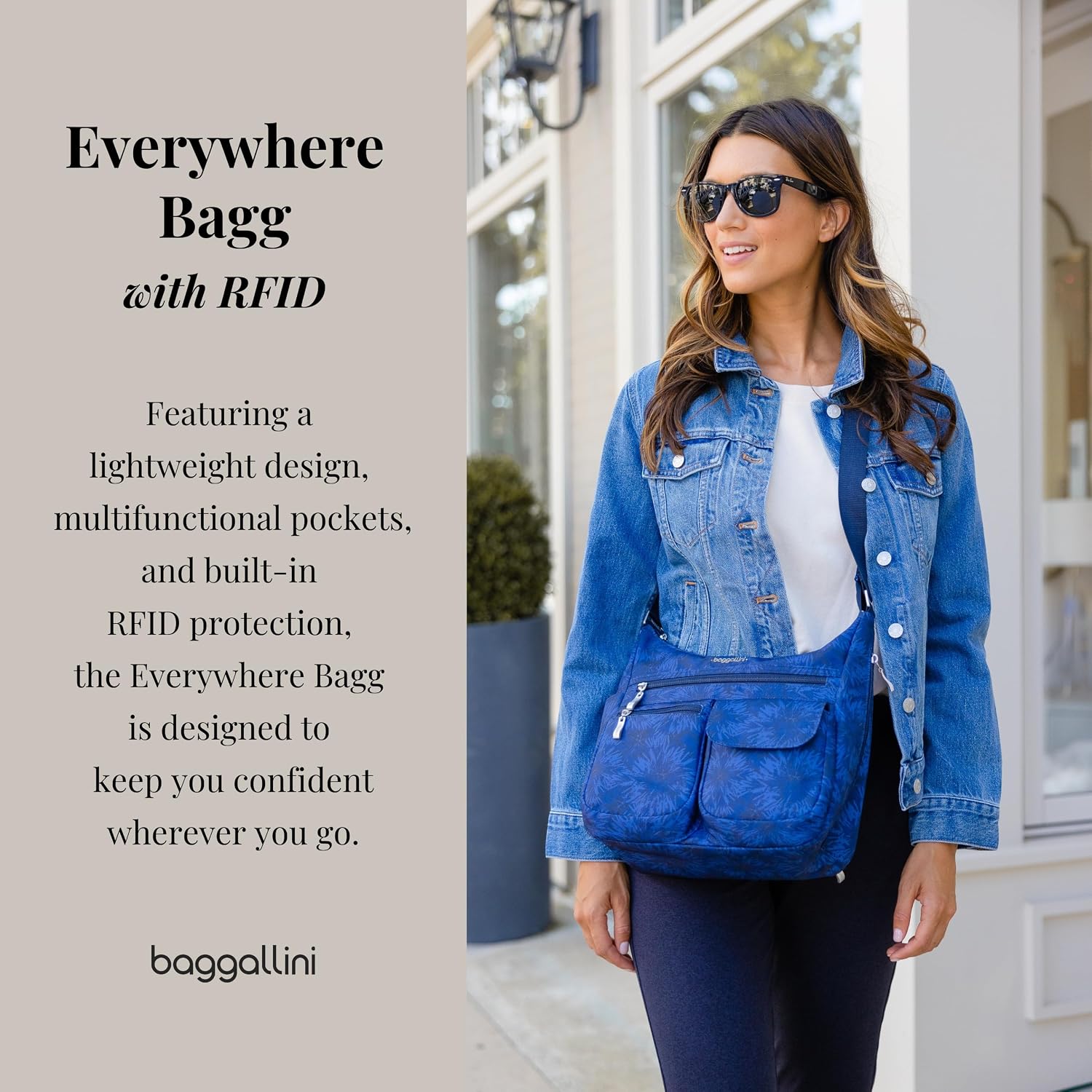 Baggallini womens Everywhere Bagg Crossbody Women 11x9 Lightweight Nylon Hobo Water-resistant Travel Bag W/Rfid