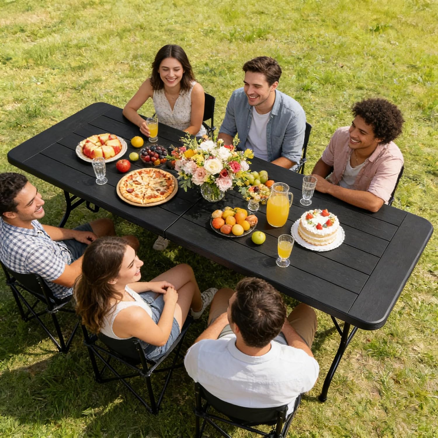 ZENY 6ft Folding Table, Portable Picnic Table, Plastic Table for Indoor Outdoor Picnic, Party, Camping, Heavy Duty Fold-up Table with Handle, White
