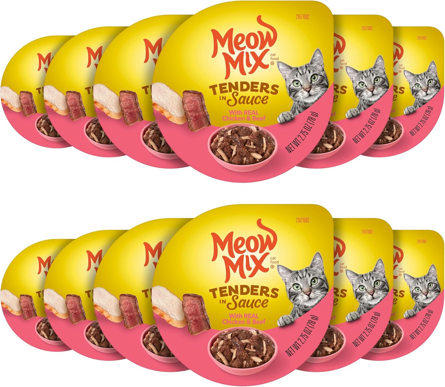 Meow Mix Tenders in Sauce, Wet Cat Food with Tuna & Whole Shrimp, 12 Cups