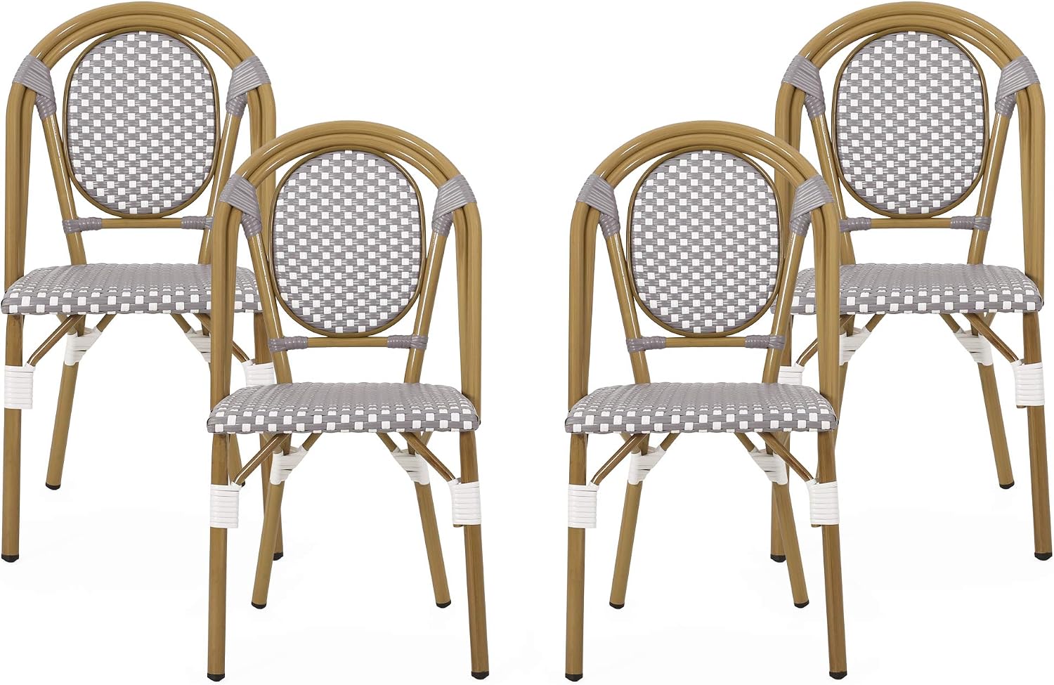 Christopher Knight Home Gwendolyn Outdoor French Bistro Chairs (Set of 4), Black + White + Bamboo Print Finish