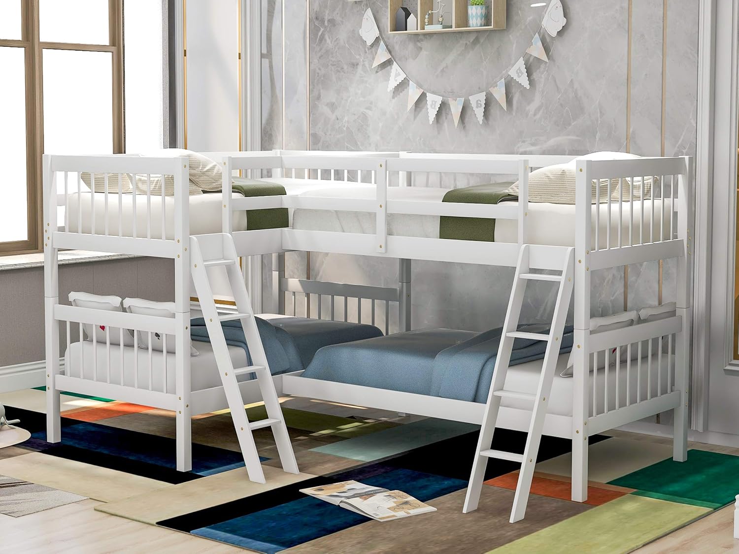 Harper & Bright Designs Twin L-Shaped Bunk Bed with Trundle, Can be Divided into Two L-Shaped Beds, No Spring Box Needed (Grey)