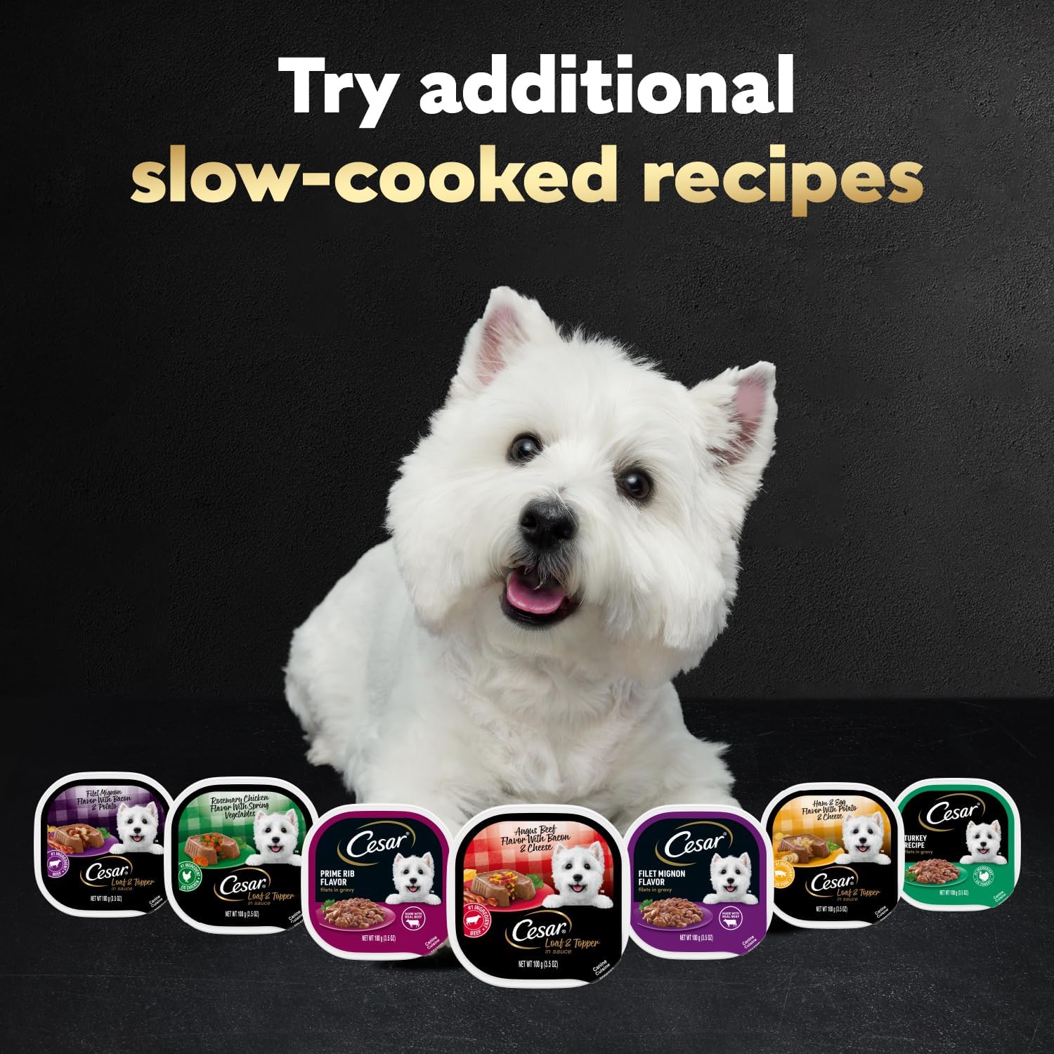Cesar Loaf & Topper Wet Dog Food, Chicken & Filet, 3.5 oz, 12 Count, 2-Pack | Real beef or chicken #1 ingredient, no fillers or added sugar, no artificial flavors, complete & balanced, easy peel trays
