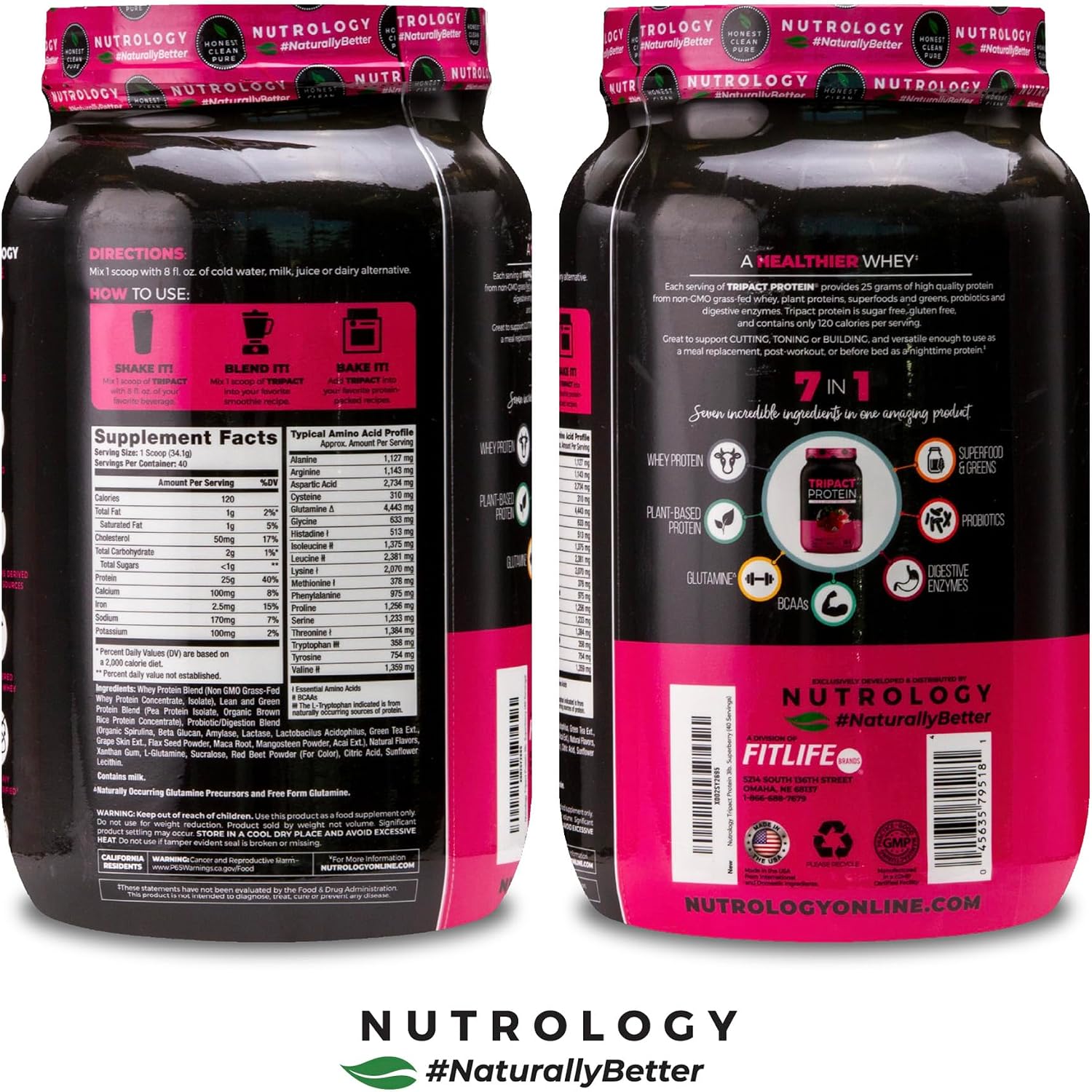 TRIPACT Protein Powder Vanilla Latte Cinnamon - 40 Servings | 7-in-1 Meal Replacement, Grass Fed Whey Protein, Pea Protein, Rice Protein, Greens Blend, Recovery Support
