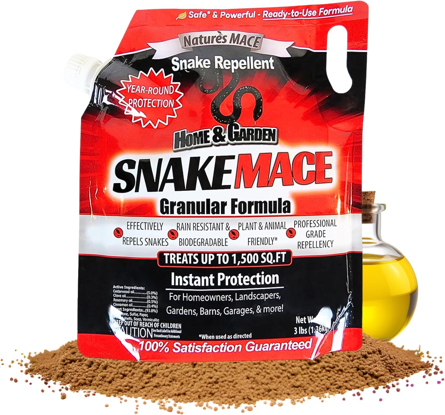 Nature's MACE Snake Mace Snake Repellent 48 oz Granules | Snake Repellent Granules for Yard, Outdoor Use, Keep Away Reptiles, Home, Garden, Granular Deterrent, Plant Friendly.