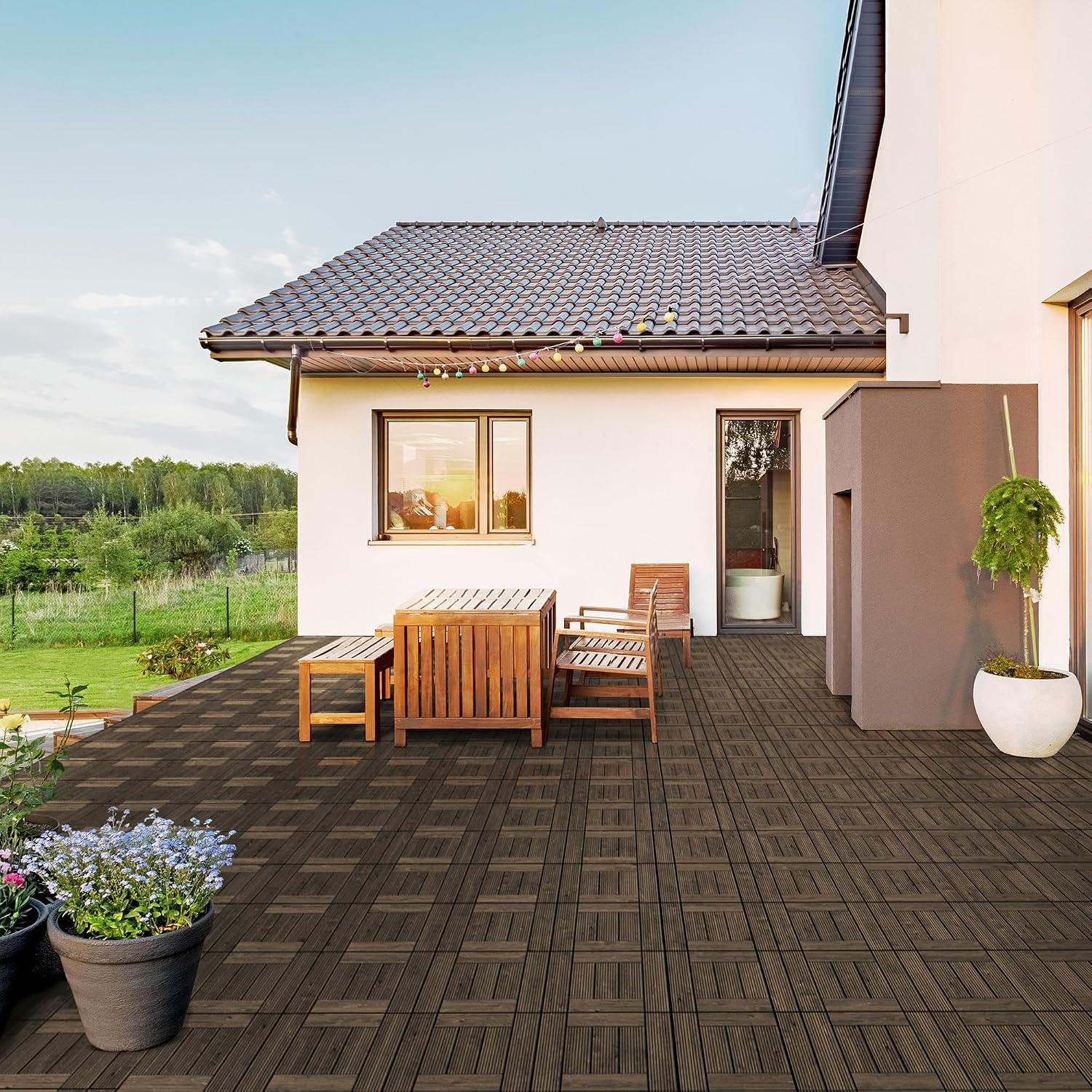 Yaheetech 27PCS Patio Floor Tiles Outdoor Interlocking Deck 12 x 12in,Wood