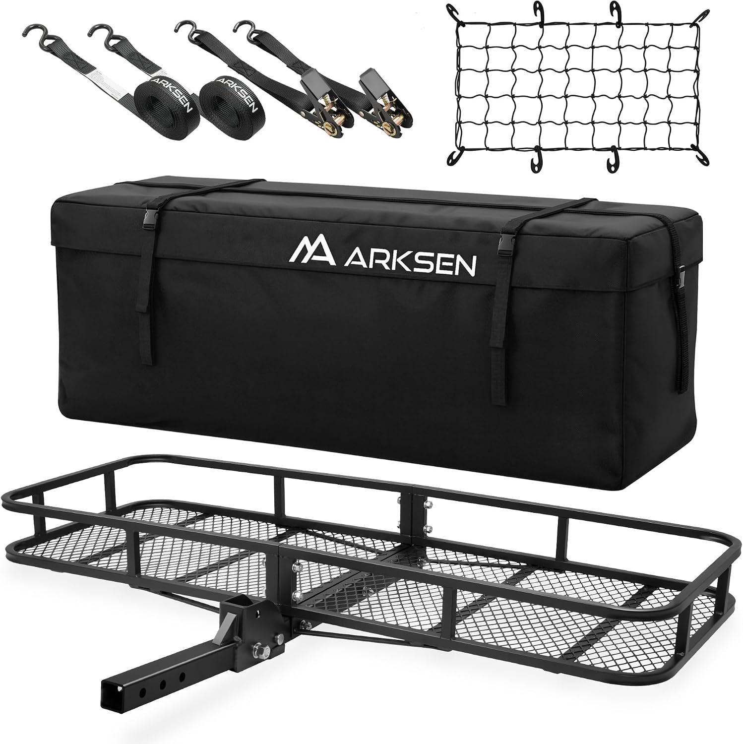 60" x 23" x 5.5" Folding Hitch Cargo Carrier Basket, 500 Lbs Heavy Duty Rear Trailer Hitch Cargo Rack Fits 2" Receiver for SUV, Truck & Van, Ideal for Camping & Travel