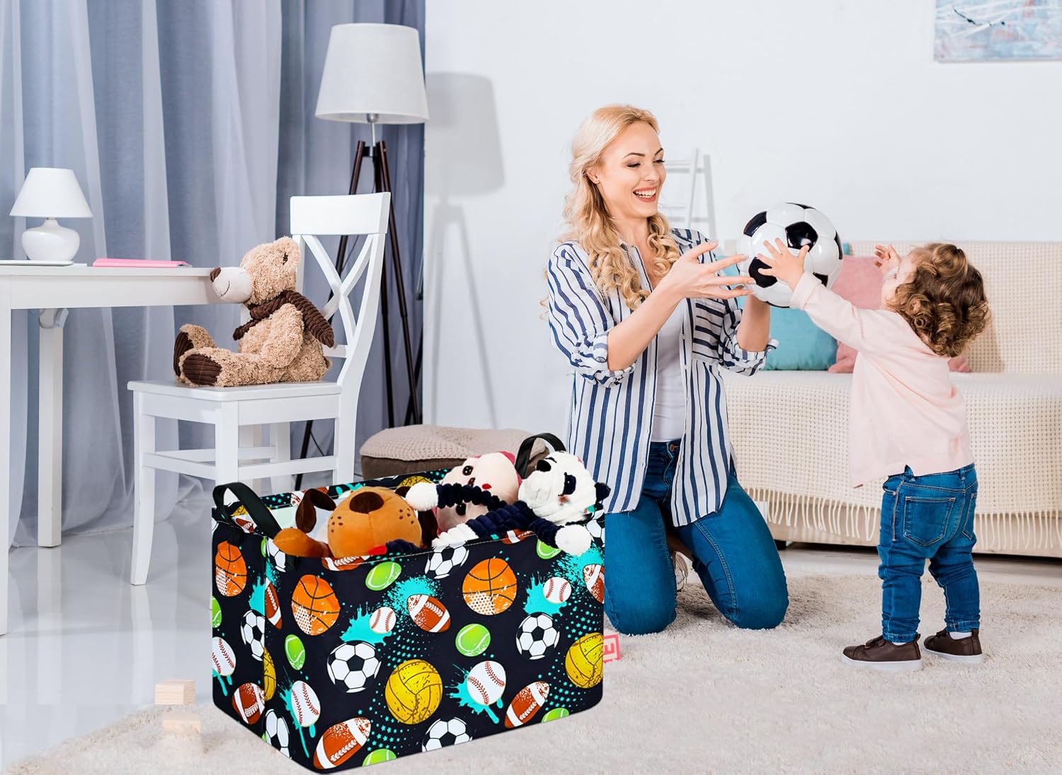 Kid Storage Basket Gift Shelf Basket Toy Storage Bin, Nursery Basket Organizer Box for Children Room Deco With Handles (Grey deer)
