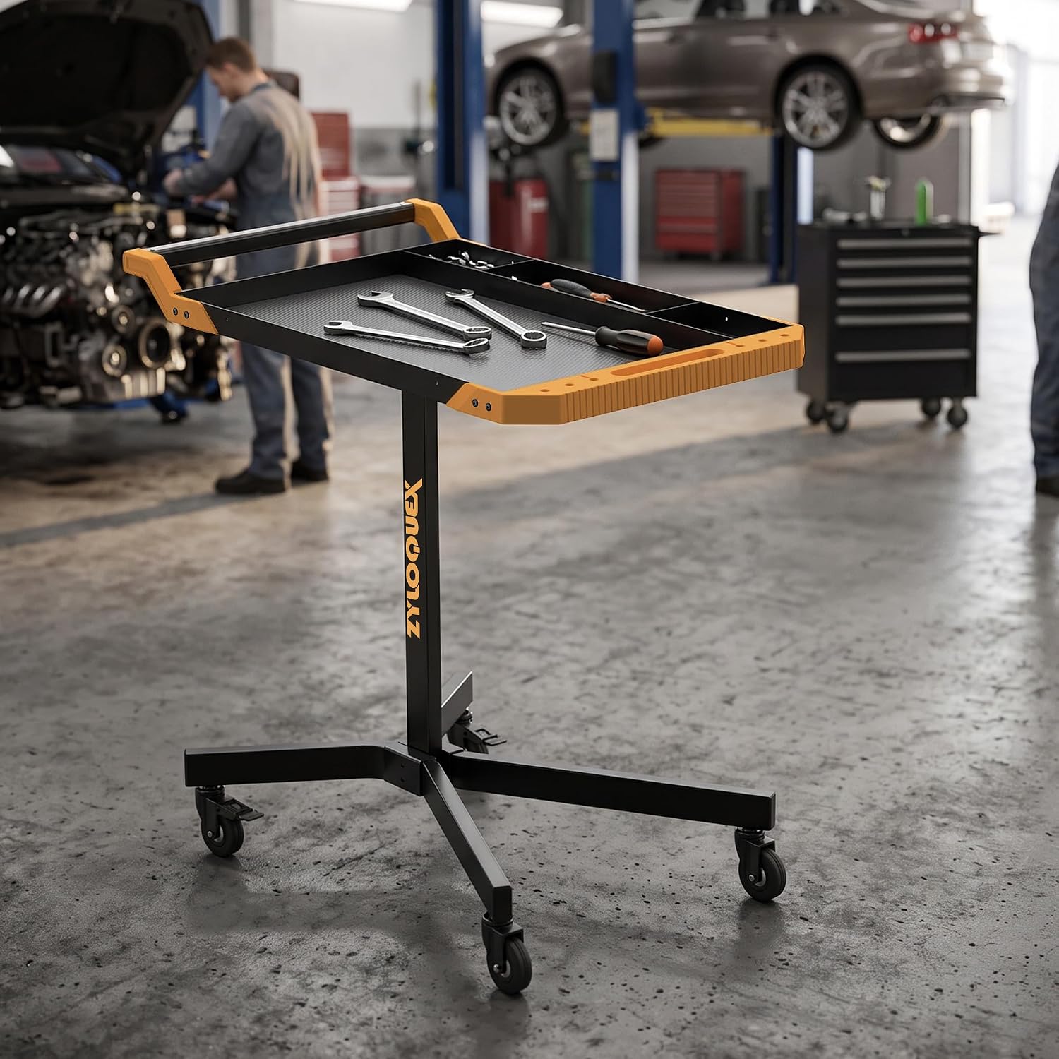 Adjustable Work Bench, Mobile Rolling Tool Cart, 34"-48" Height | 8-Adjustable Height Settings, 110lbs Capacity, Heavy-duty Steel Frame