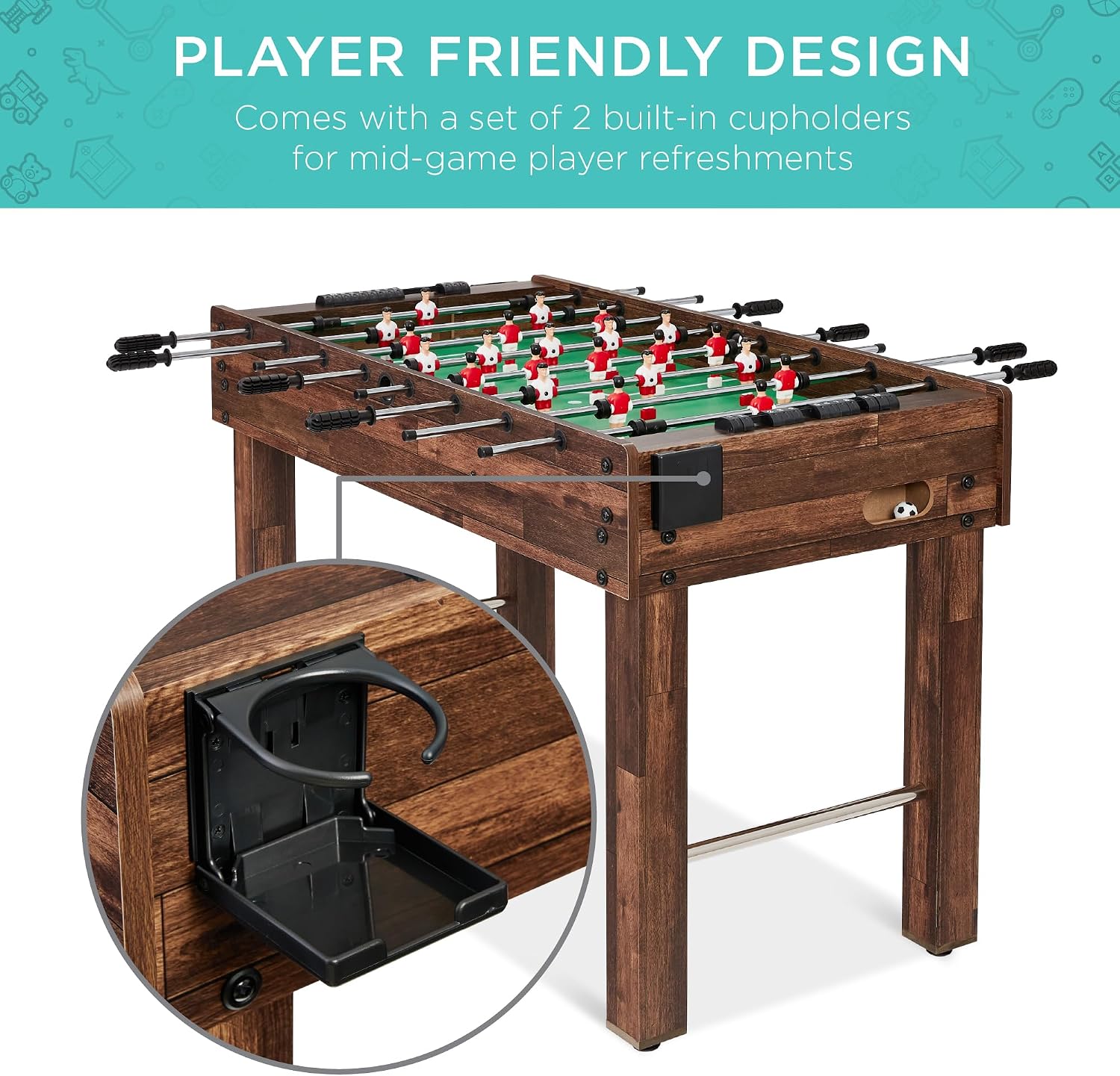 Best Choice Products Foosball Table for Kids and Adults, Game Room Soccer Game Table w/ 2 Balls, 2 Cup Holders, Ergonomic Handles, Chrome Finished Metal Bars