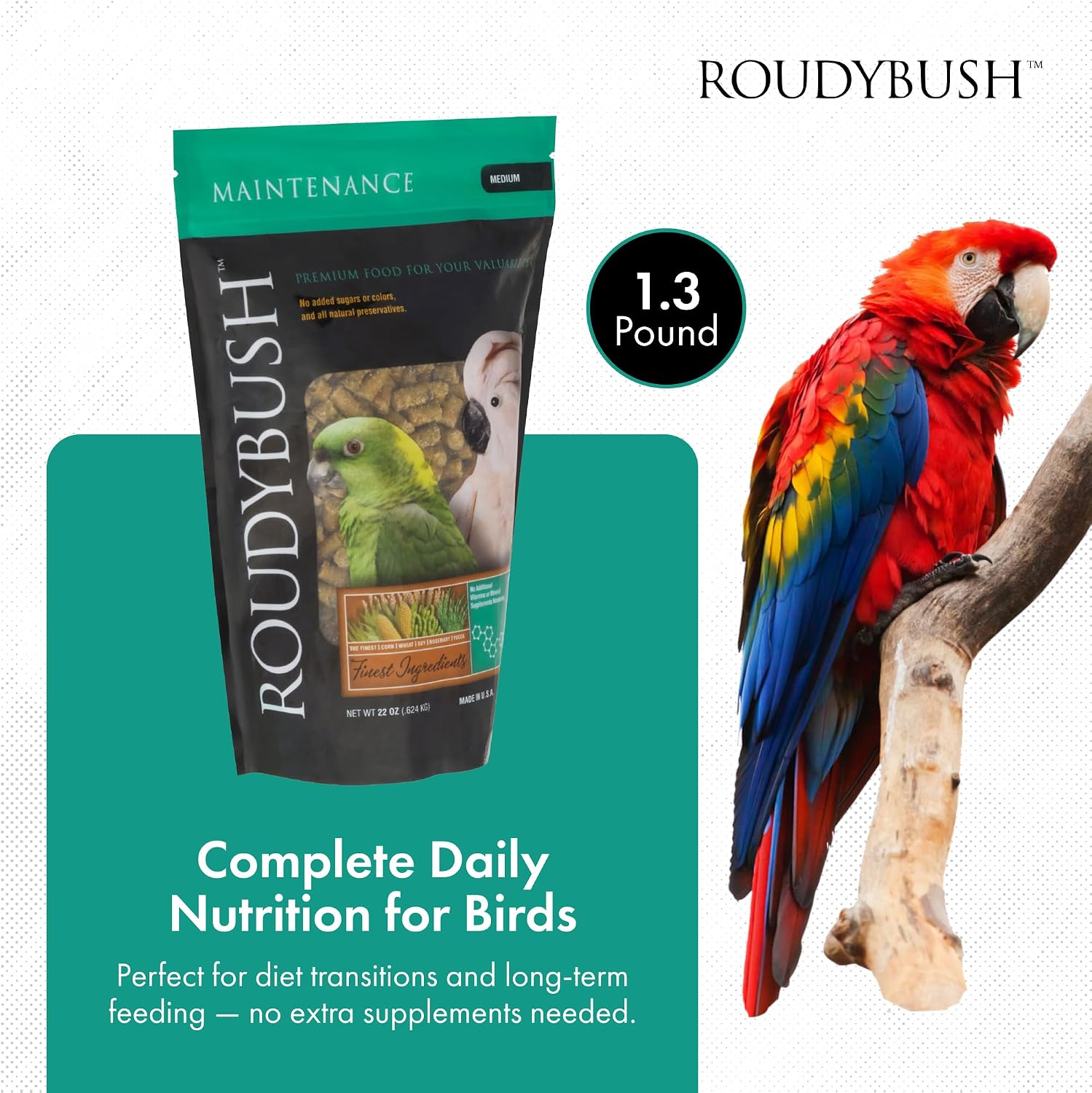 RoudyBush Daily Maintenance Food for Birds - Scientifically Formulated Bird Feed - Bird Food Pellets w/Corn, Wheat, Soy & More - Nutritious & Healthy Feed for Birds (Mini, 44oz)