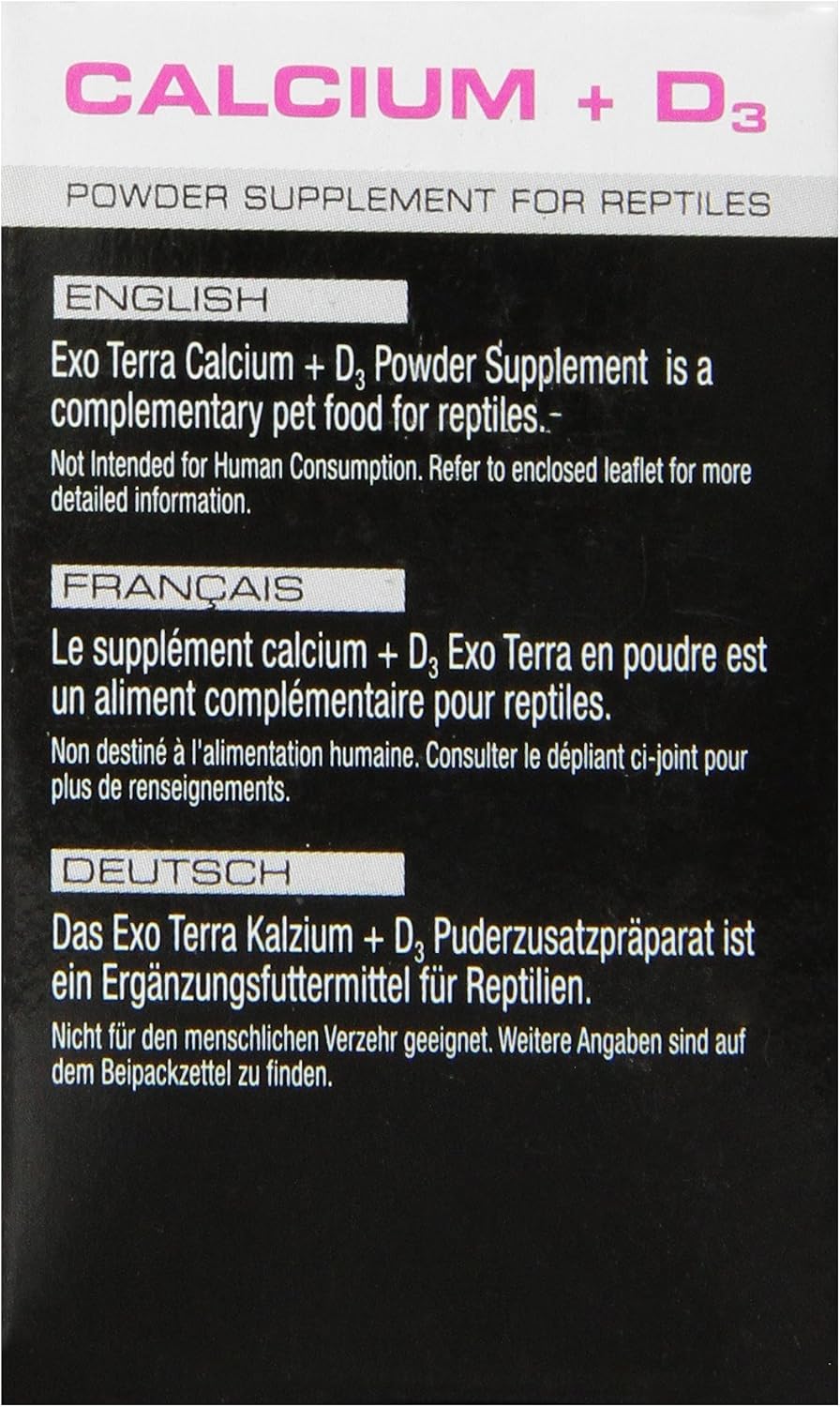 Exo Terra Calcium + D3 Powder, Ultra-fine, 3.2 oz. | Phosphorus Free Formula Boosts Bone Health & Calcium Absorption, Ideal for Insects, Fruits & Veggies