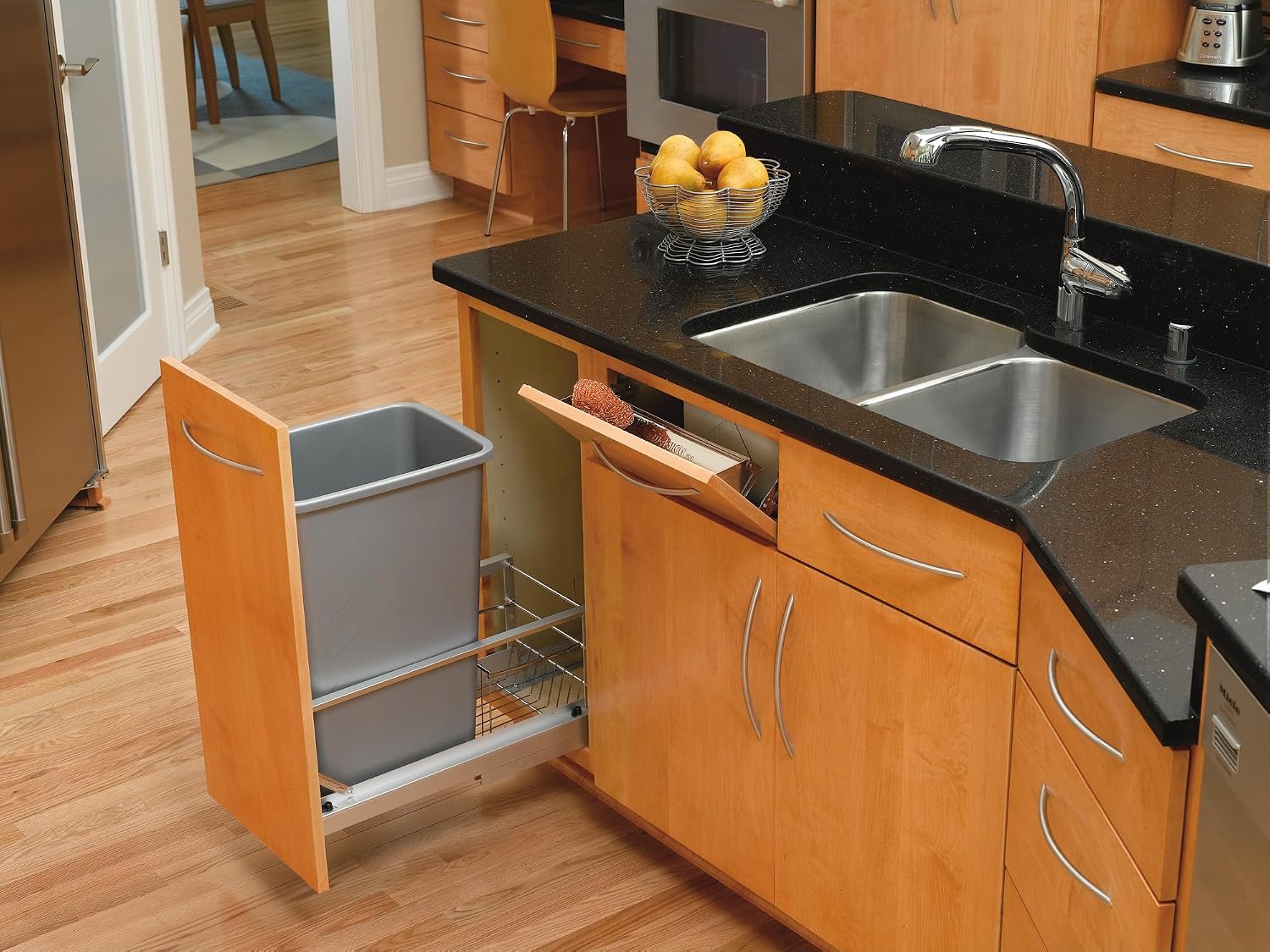 Rev-A-Shelf - 5349-18DM-217 - Double 35 Qt. Pull-Out Brushed Aluminum and Silver Waste Container