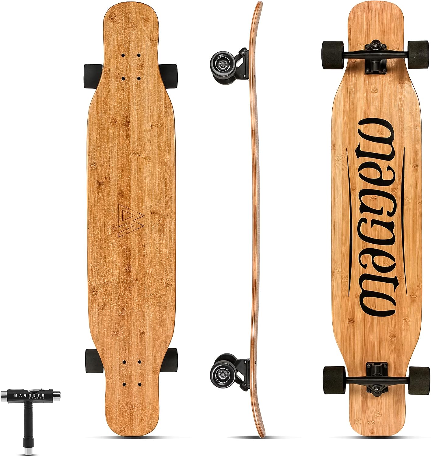 Magneto Dancer Longboard Skateboard - Smooth Carbon Fiber Cruiser Board - Kicktail Longboard Deck for Tricks, Smooth Turns - 46" x 9.5", Bamboo