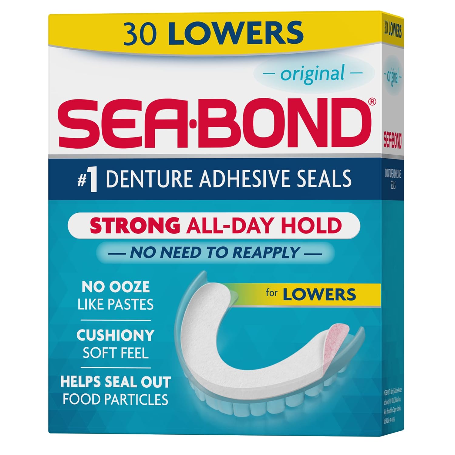 SEA BOND Denture Adhesive Seals, Original, Uppers, 30 Count (1 Pack) | Zinc-free denture adhesive seals for all-day hold. Soft cushiony seal without mess or ooze. Provides comfort and confidence.
