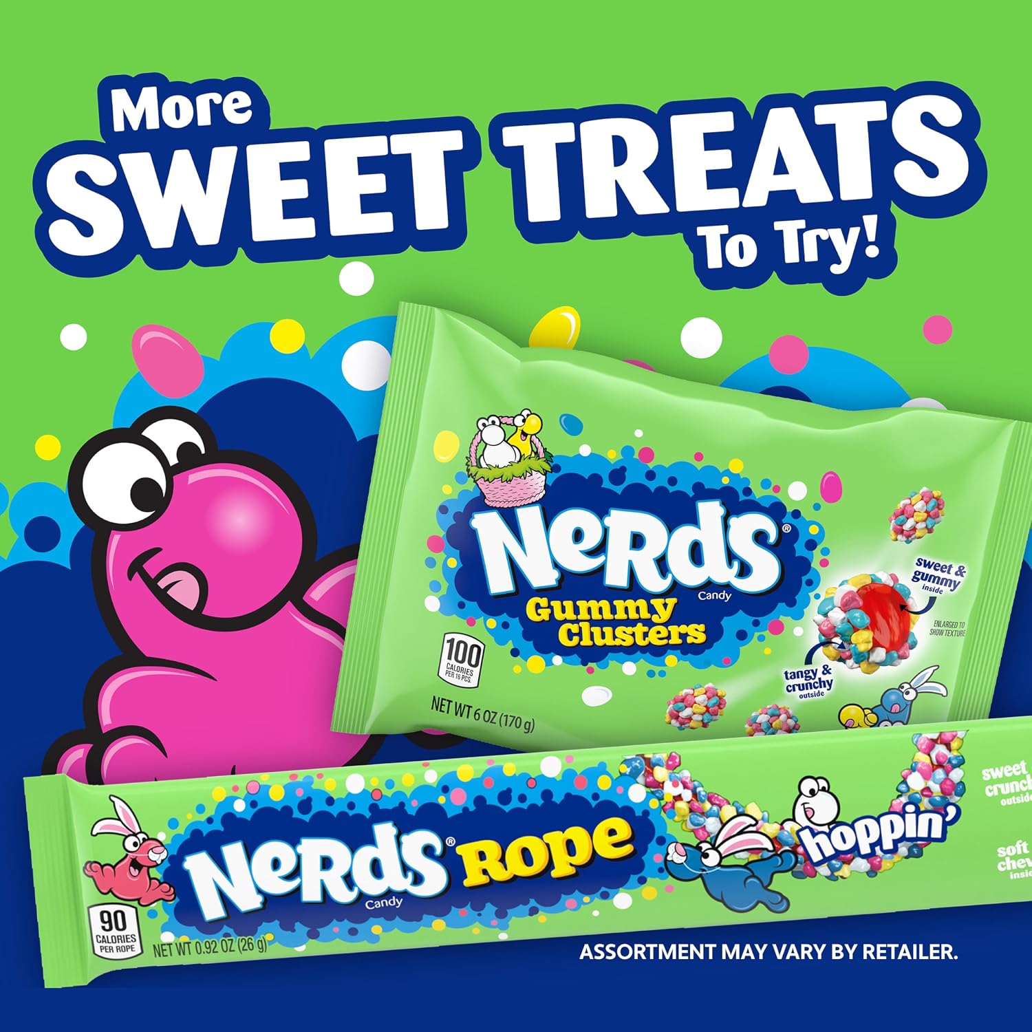 Nerds, Gummy Clusters Candy, Rainbow, Crunchy and Gummy, 8 Ounce