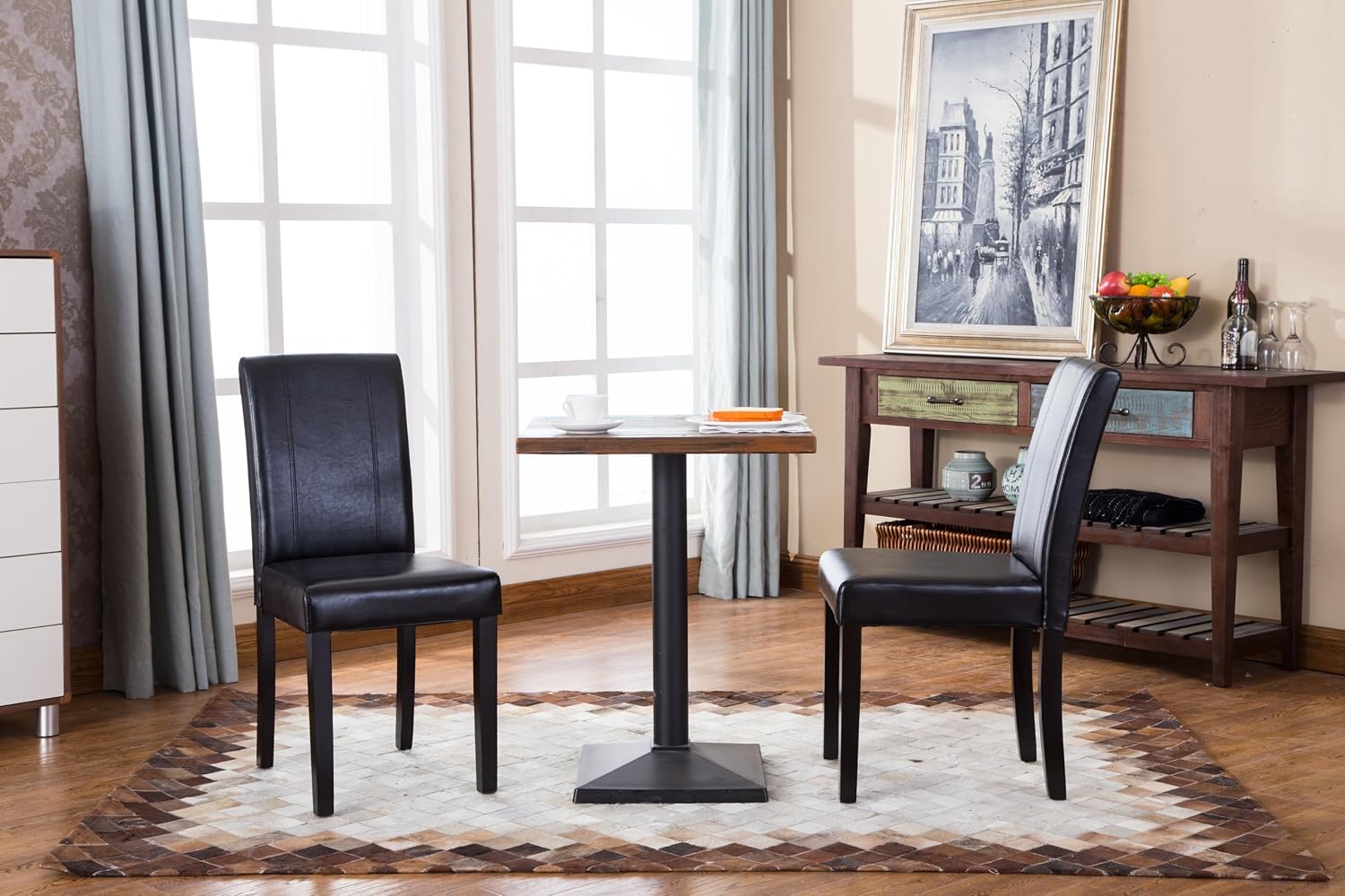 Roundhill Furniture C020BR Urban Style Solid Wood Leatherette Padded Parson Chair, Brown, Set of 2