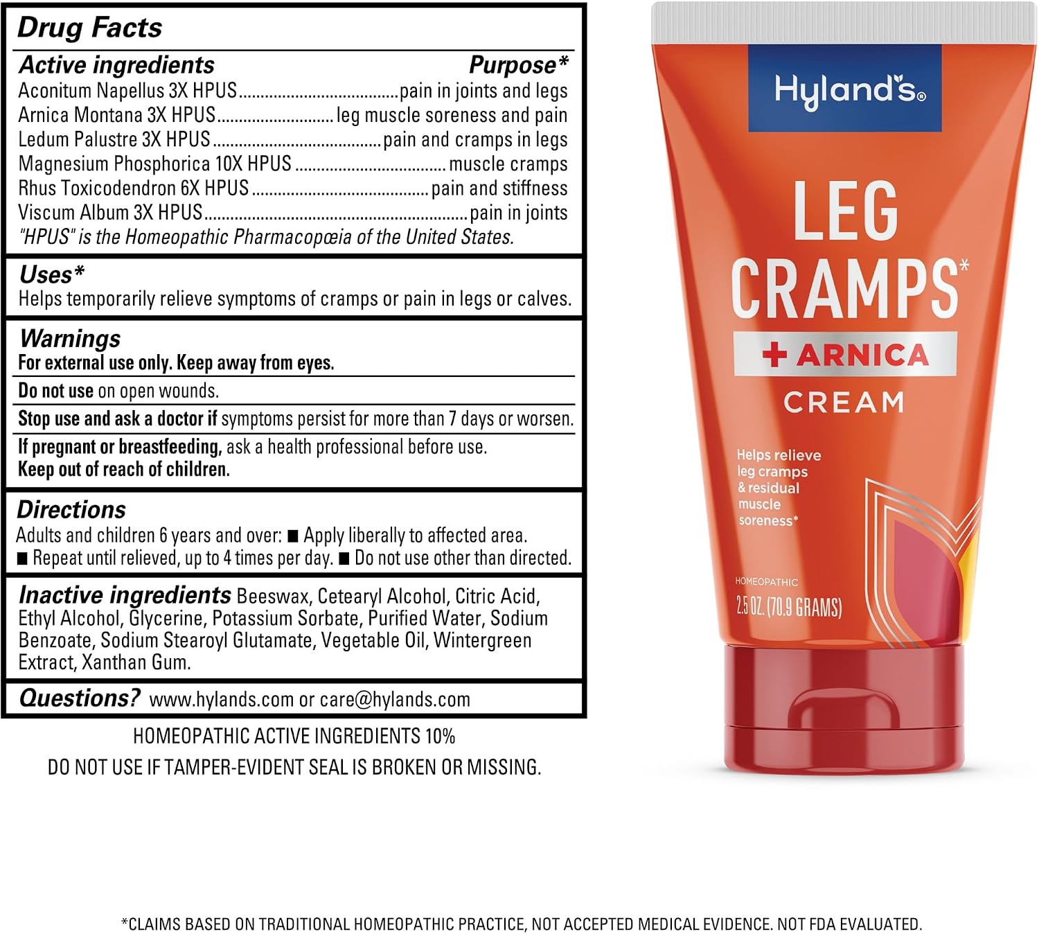 Hyland's Leg Cramps + Arnica, Natural Fast-Acting Pain Relief Cream, 2.5oz