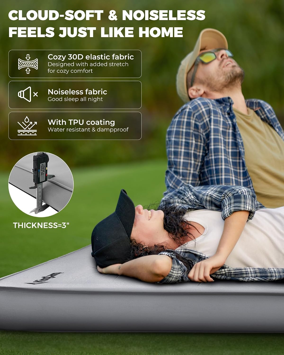 KingCamp Premium Double Camping Mattress, 7.5 R-Value, 2 Person Black