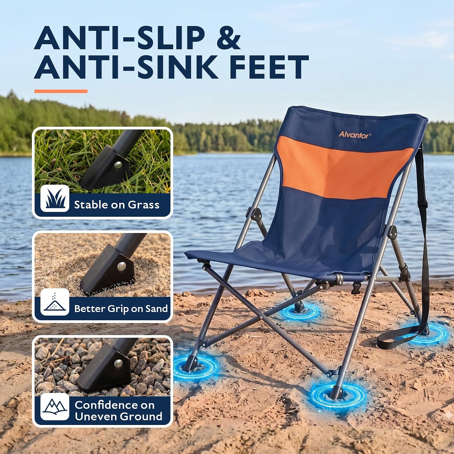 Alvantor® Camping Chair, Full Mesh Folding Beach Chair Breathable High Back Portable Lawn Chair for Outdoor, Armrest, Cup Holder, Easy Use Seat for Travel, Fishing, Pinic, Sports Event, 24"x31"x38"