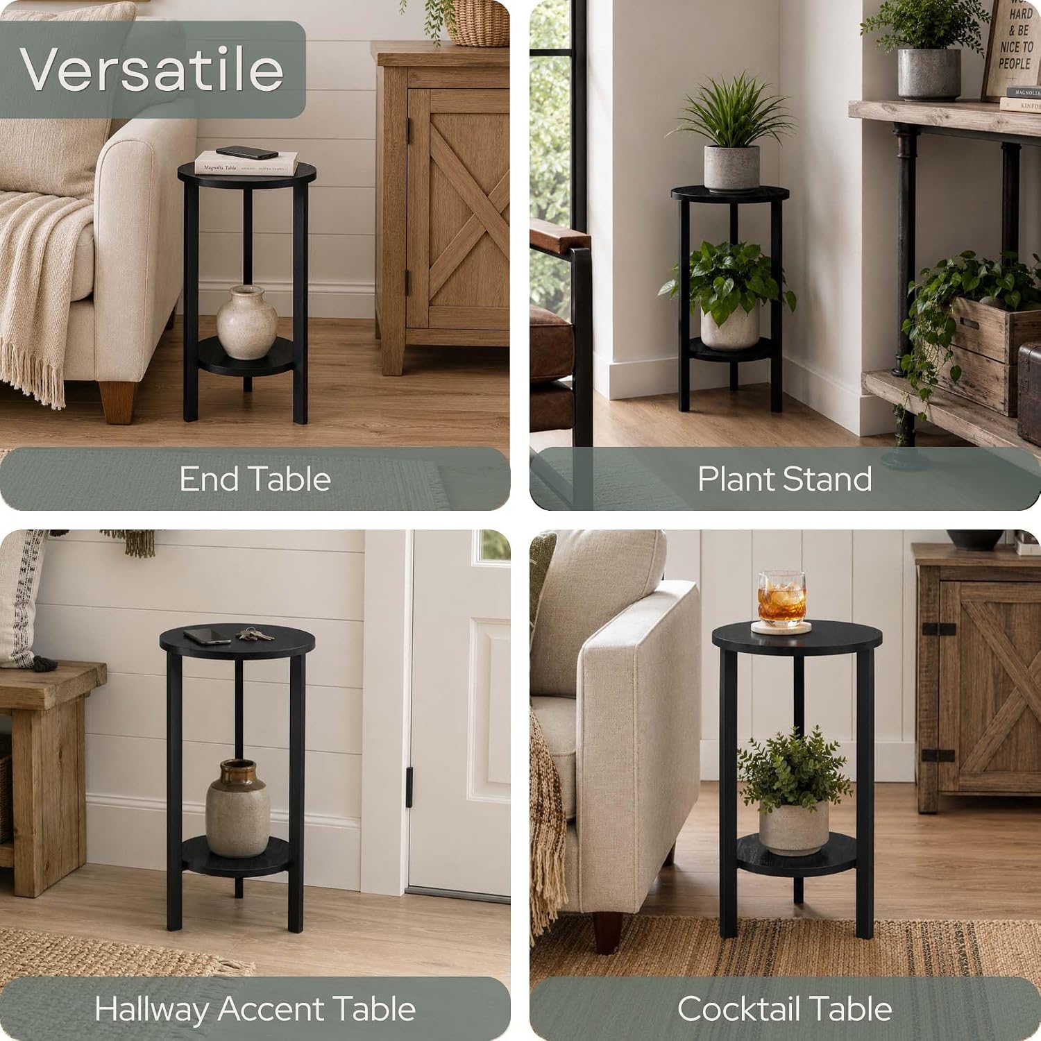 Convenience Concepts Graystone 24 inch 2 Tier Plant Stand - Industrial Stand for Plants, Vases, and Antiques, Urban Modern Design for The Living Room