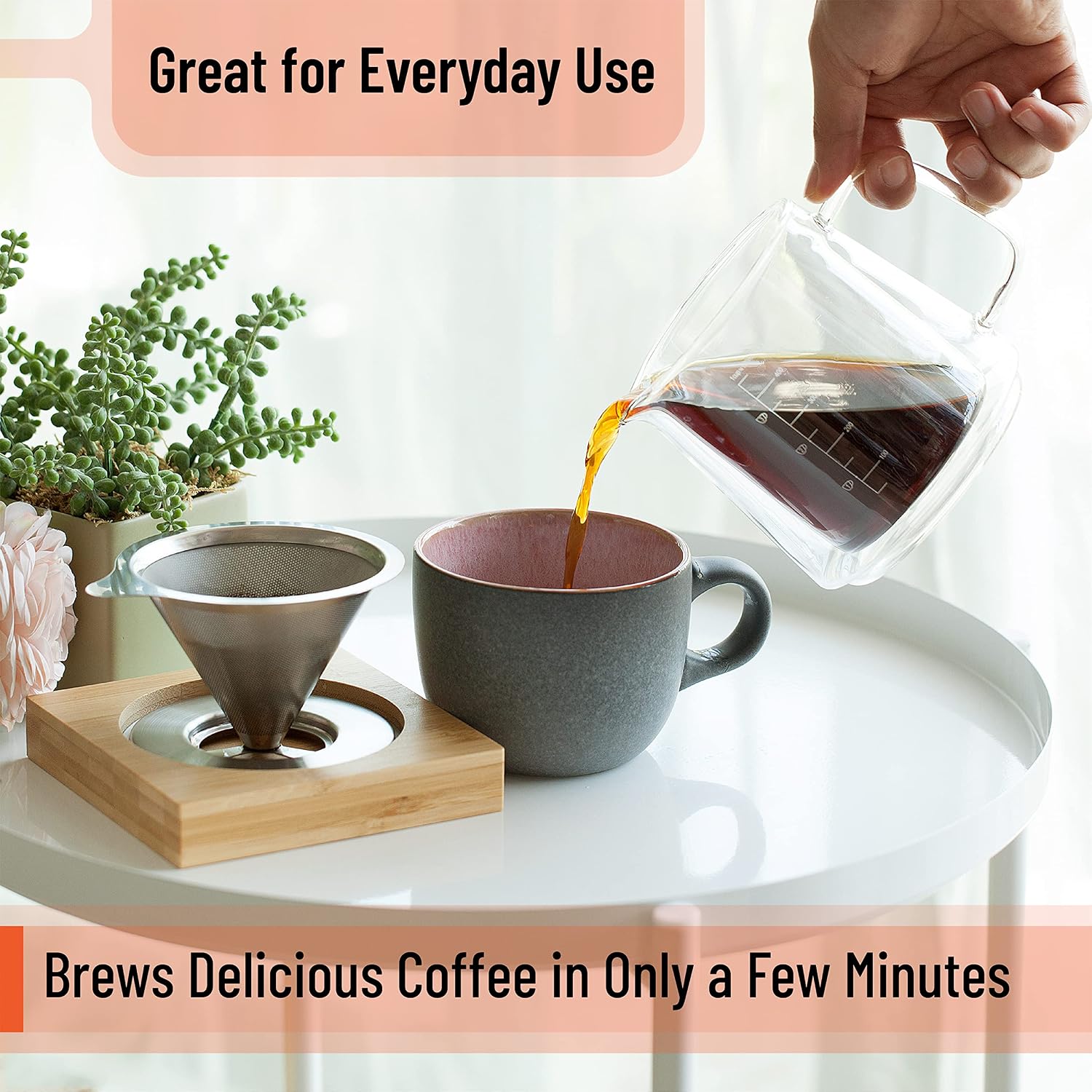Brew To A Tea BTaT- Pour Over Coffee Maker Set, Double Wall Glass, 16 oz, Drip Coffee Maker Pour Over, Permanent Filter