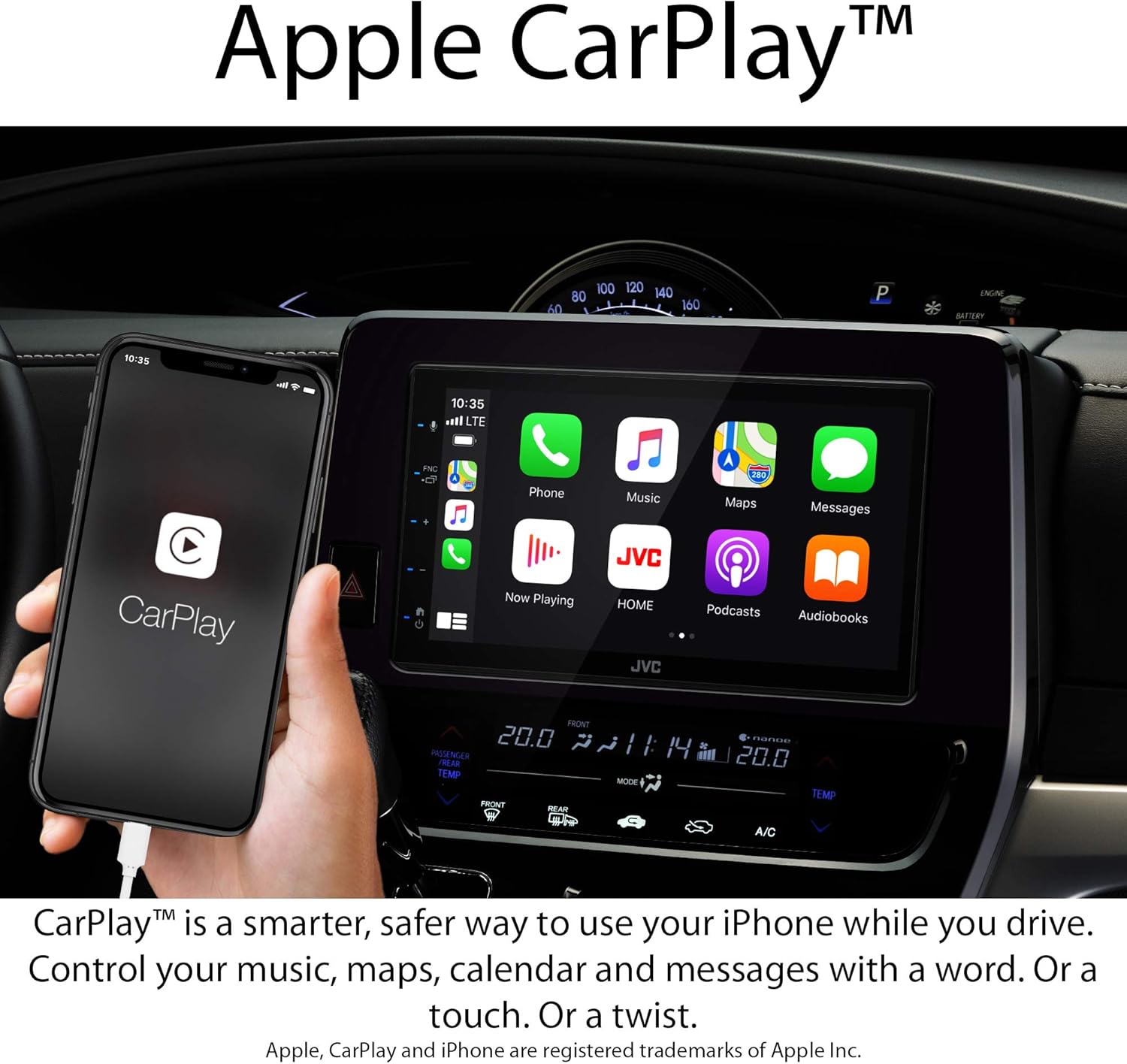 JVC KW-V660BT Apple CarPlay Android Auto DVD/CD Player w/ 6.8" Capacitive Touchscreen, Bluetooth Audio and Hands Free Calling, MP3 Player, Double DIN