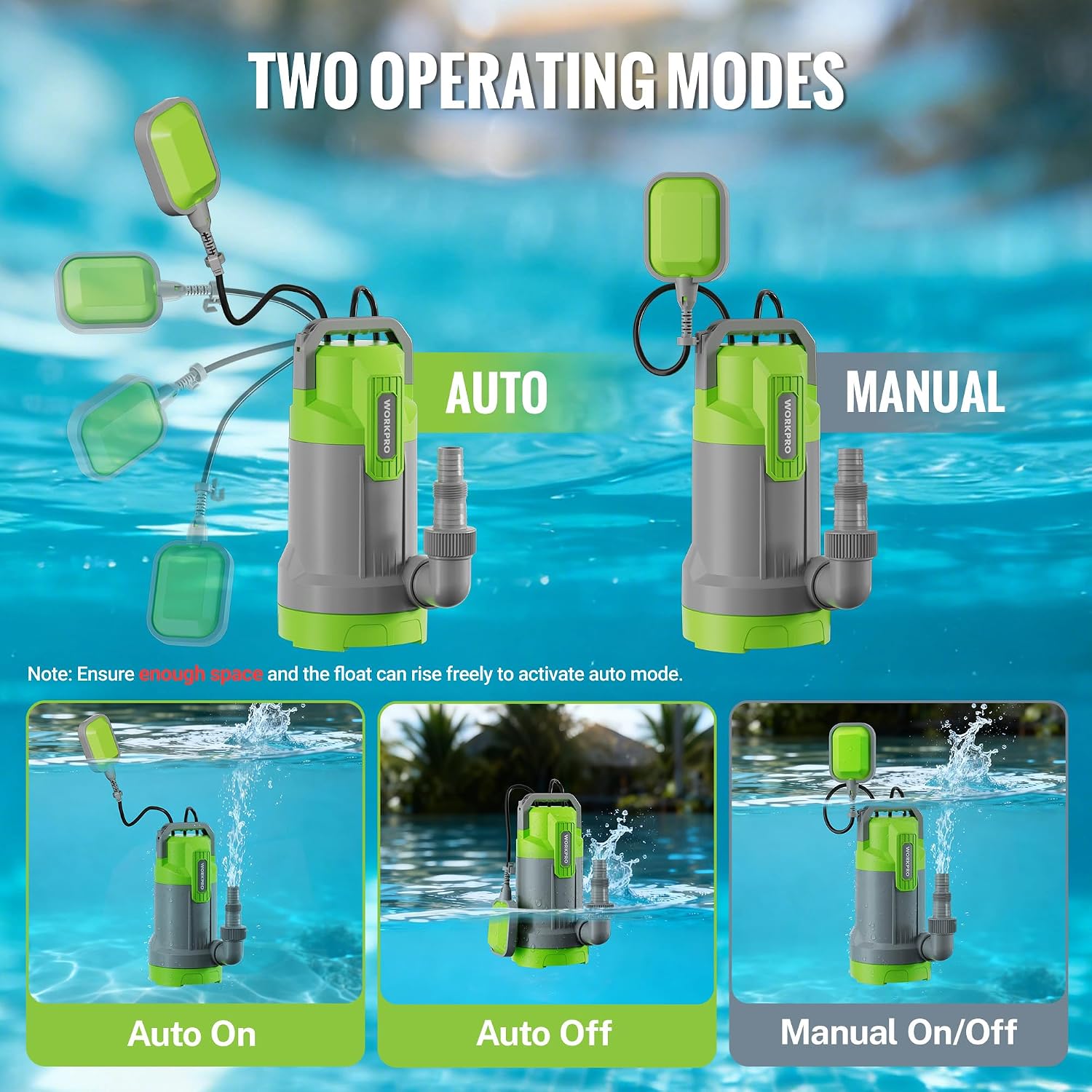 WORKPRO 1HP 4500 GPH Submersible Sump Pump with Automatic Float Switch | Handles Clean & Dirty Water, Ideal for Pool Draining, Flooded Basements