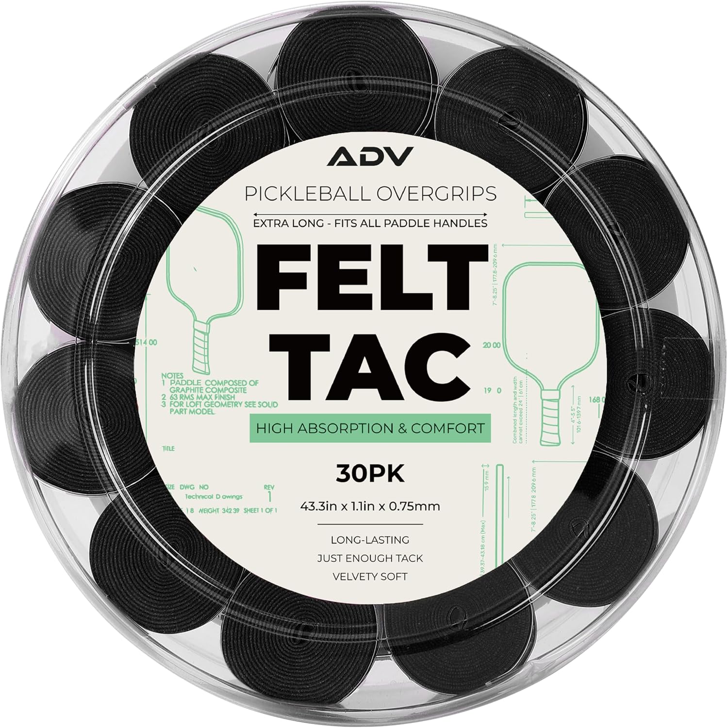 ADV FeltTac Pickleball Paddle Grip Tape - Absorbent Dry Non-Slip Overgrip