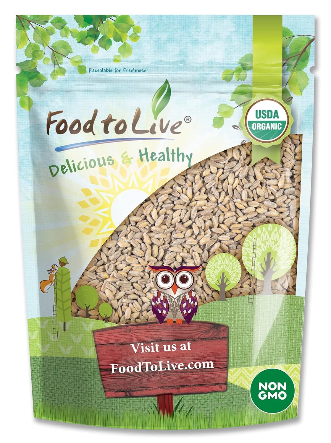 Food to Live Organic Spelt Berries, 3 Pounds - Non-GMO, Whole Grain, Non-Irradiated, Vegan Superfood, Bulk, Product of the USA
