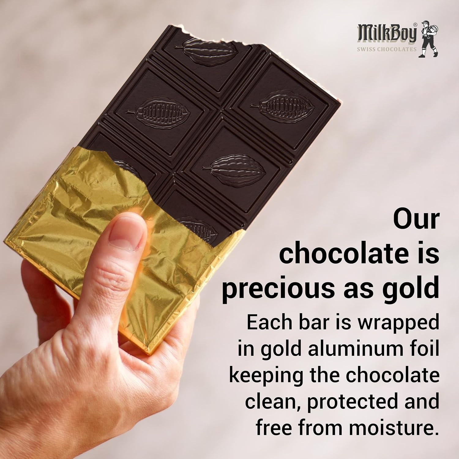 MilkBoy Swiss Chocolates Chocolate Bar Variety Flavors - 3 oz, 5 Pack | Includes milk, dark, white bourbon vanilla, caramel sea salt & almond flavors. Rainforest Alliance certified cocoa. Kosher.