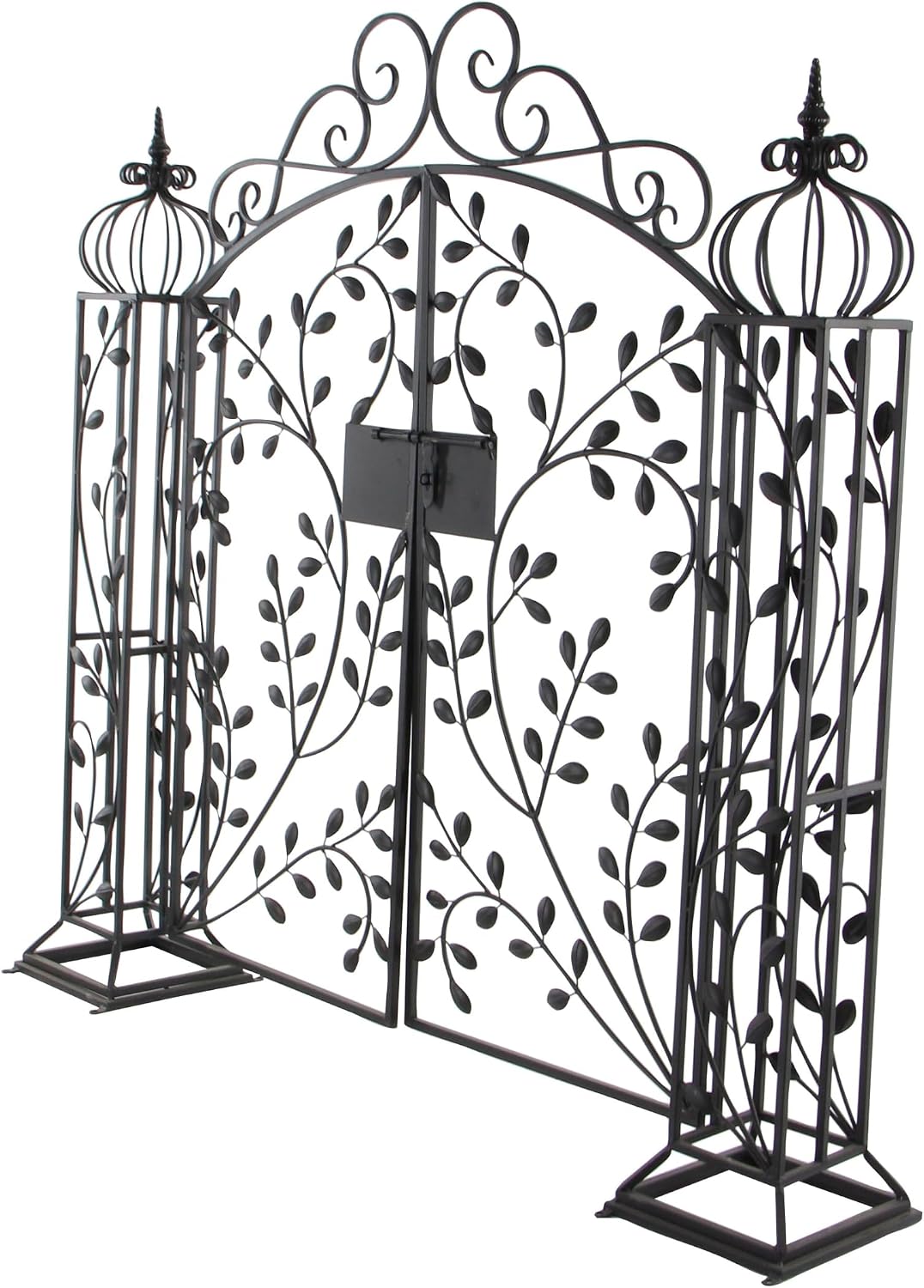 Deco 79 Metal Indoor Outdoor Garden Arbor, 78" x 14" x 94", Matte Bronze | Elevate patios and gardens, metal garden arch trellis, metal trellis for climbing plants outdoor, double doors, scroll latch