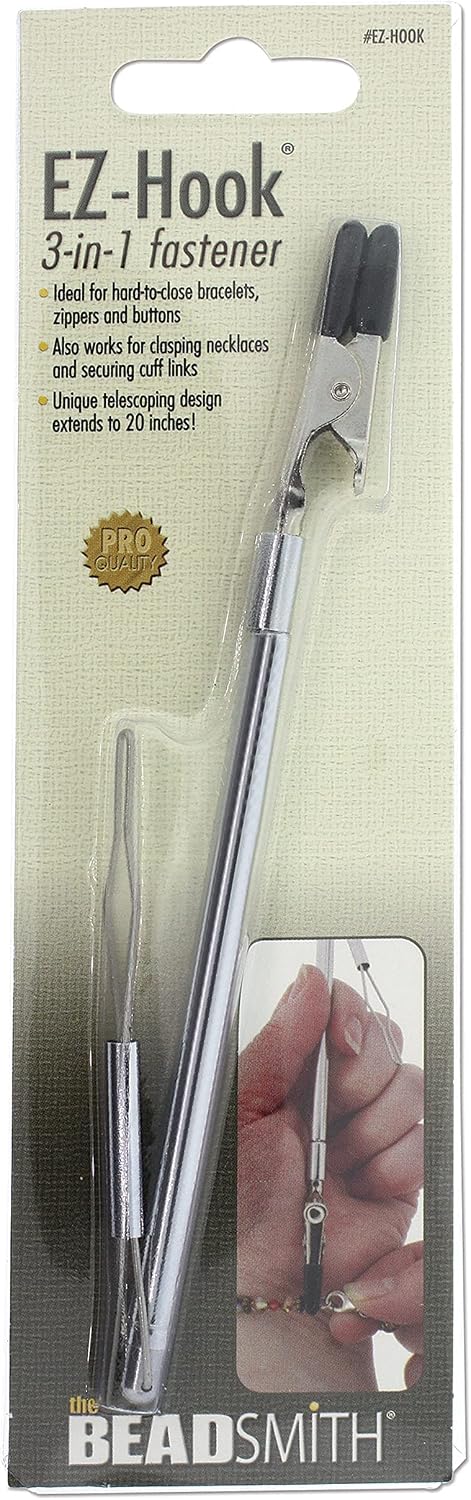 The Beadsmith EZ-Hook 3-in-1 Fastening Tool – Bracelet Fastener, Zipper Pull & Button Looper, Jewelry Aid for One-Handed Use, Ideal for Necklaces