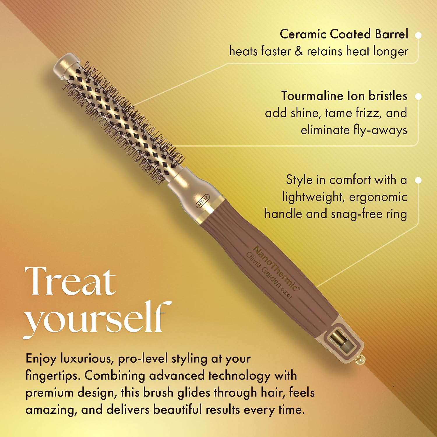 Olivia Garden NanoThermic Ceramic + Ion Round Thermal Hair Brush - Not Electrical - Professional Blowout Brush for Normal to Thick Hair