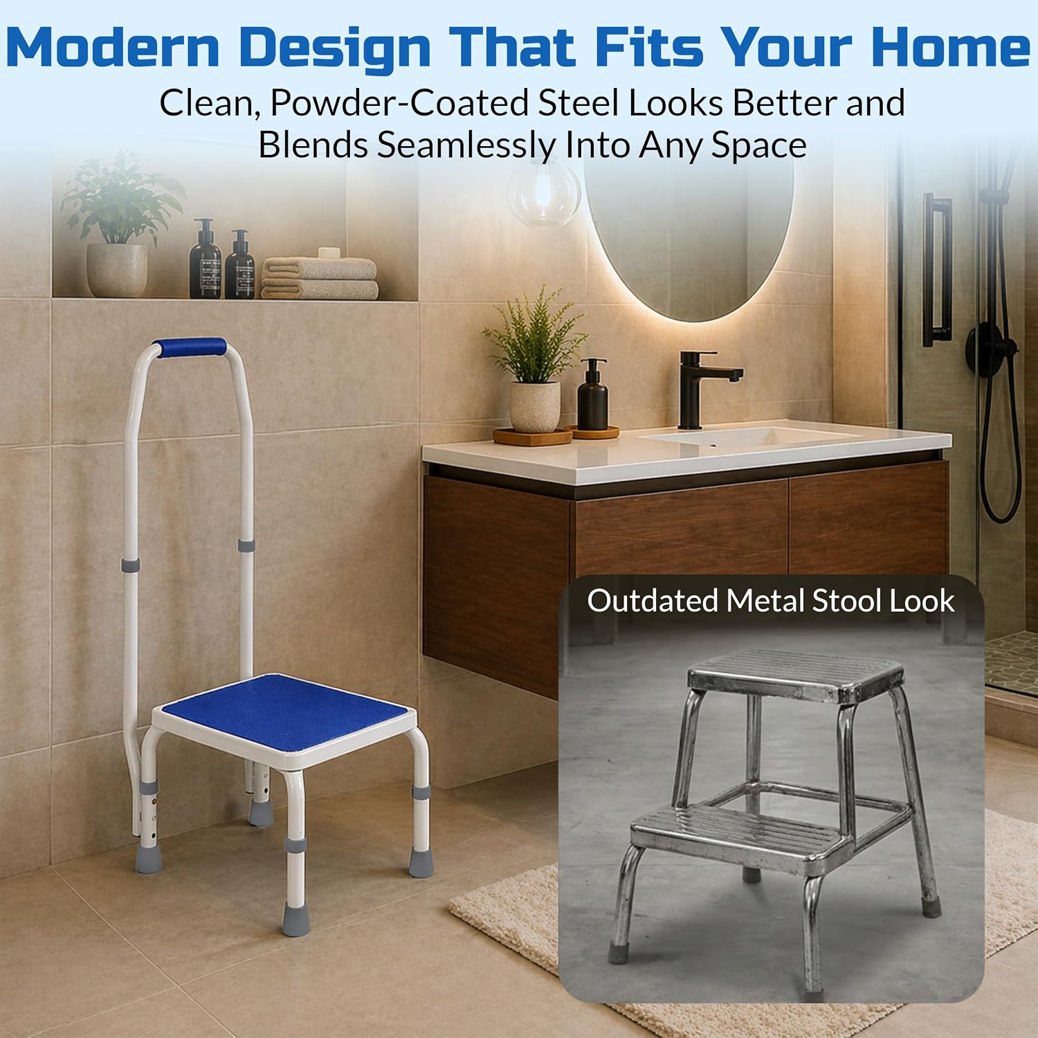 Step Stool with Handle for Elderly, Bed Step Stools for Seniors WithHandles