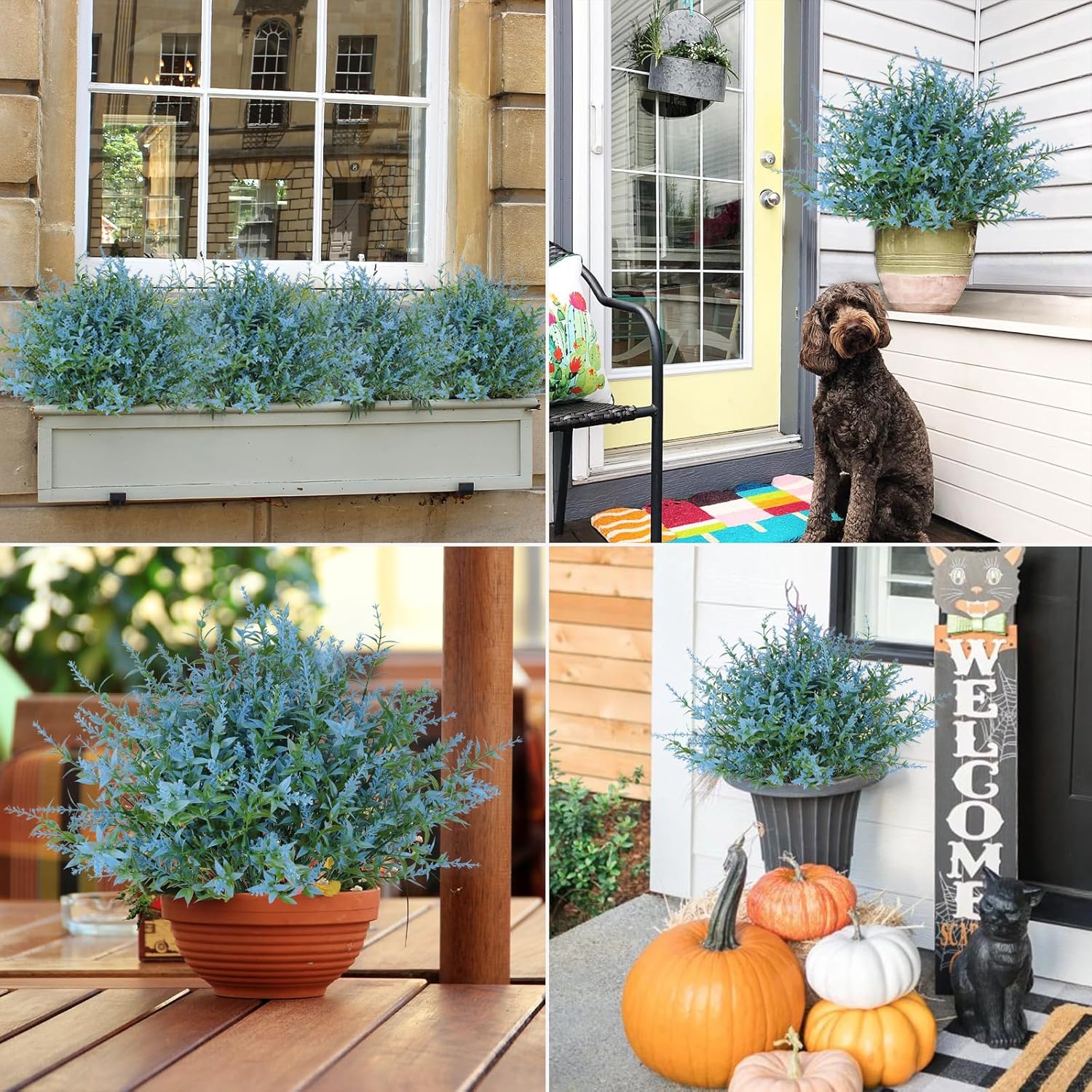 RECUTMS Artificial Greenery Lavender Fake Shrubs Flowers 8 Pcs UV Resistant