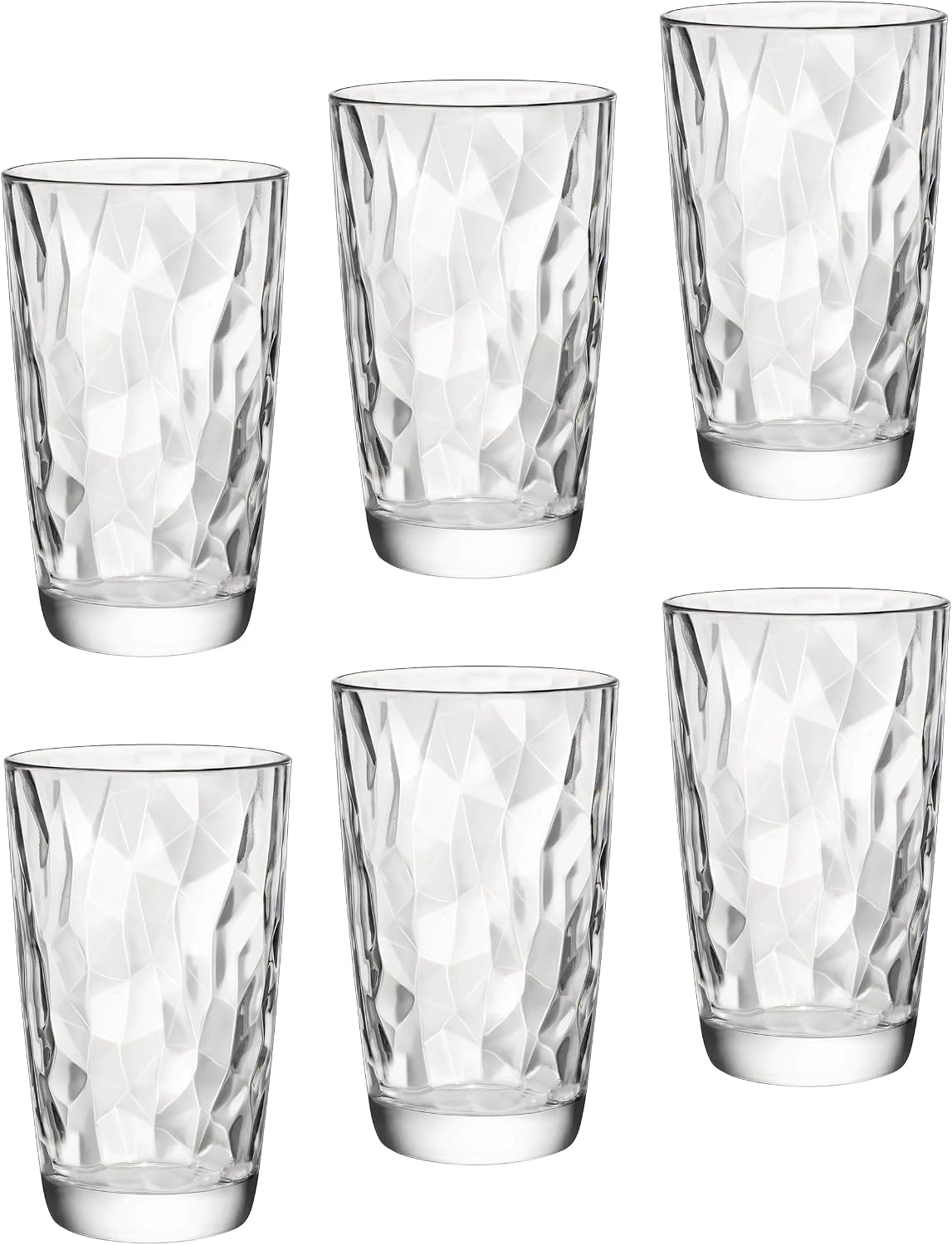 Bormioli Rocco Diamond Cooler Glasses, Ocean Blue, 16 oz, Set of 6